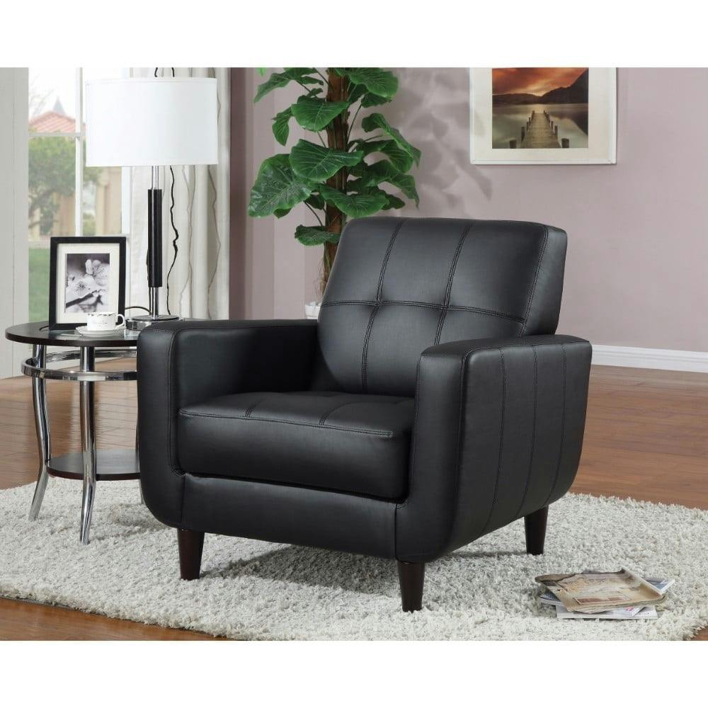 Modern Mid-Century Black Faux Leather Accent Chair with Cappuccino Legs
