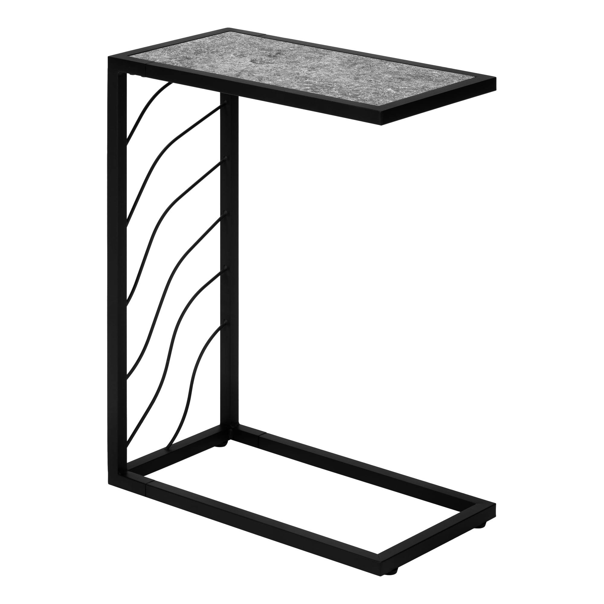 Elegant Contemporary C-Shaped Stone-Look Accent Table in Grey & Black