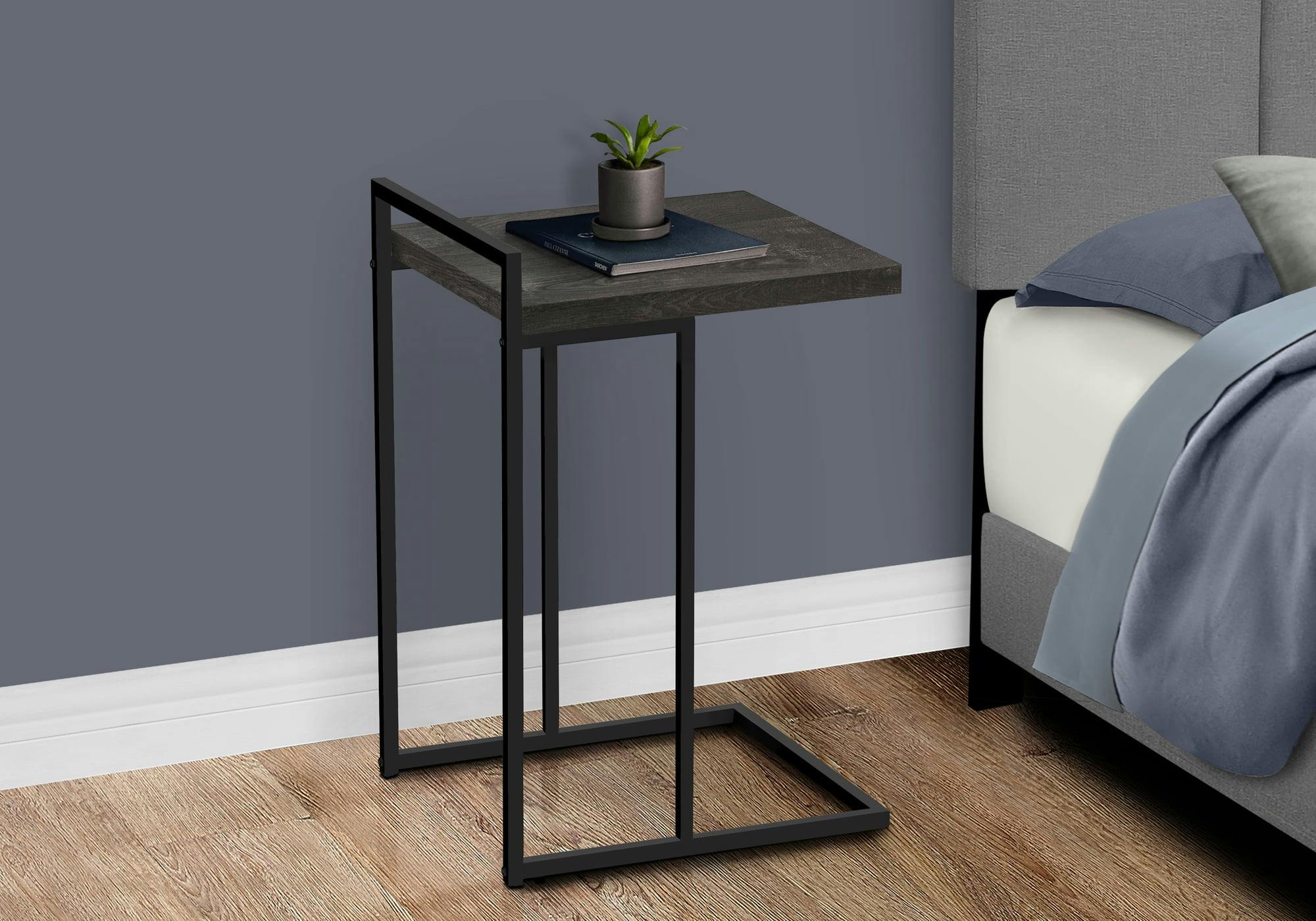Monarch 25" Black Reclaimed Wood & Metal C-Shaped Accent Table