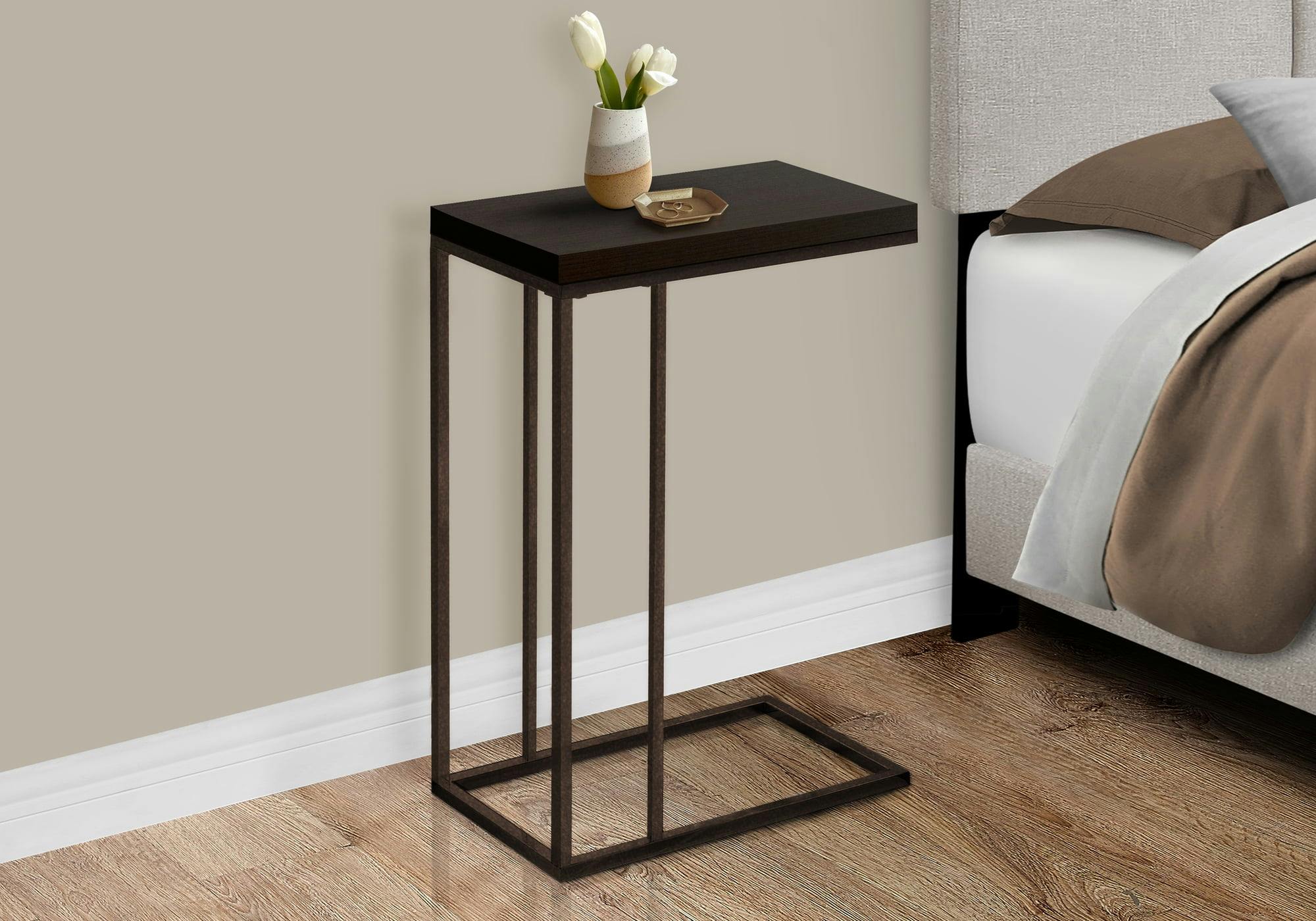 Cappuccino Finish Rectangular Accent Table with Bronze Metal Base