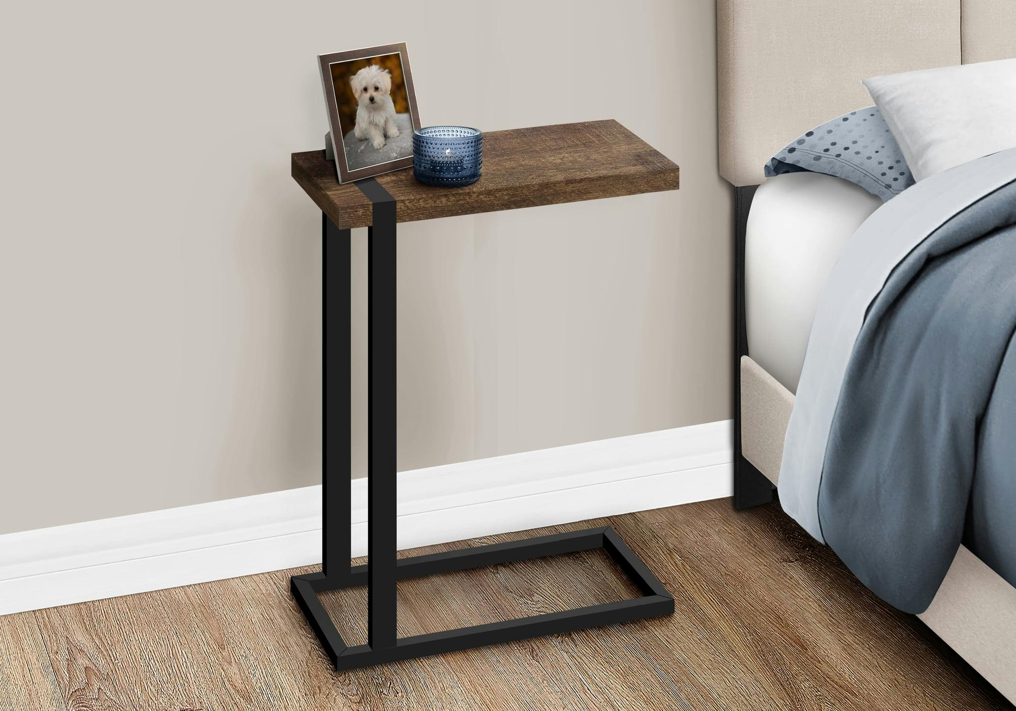 Contemporary C-Shaped Accent Table in Brown Reclaimed Wood-Look with Black Metal Frame