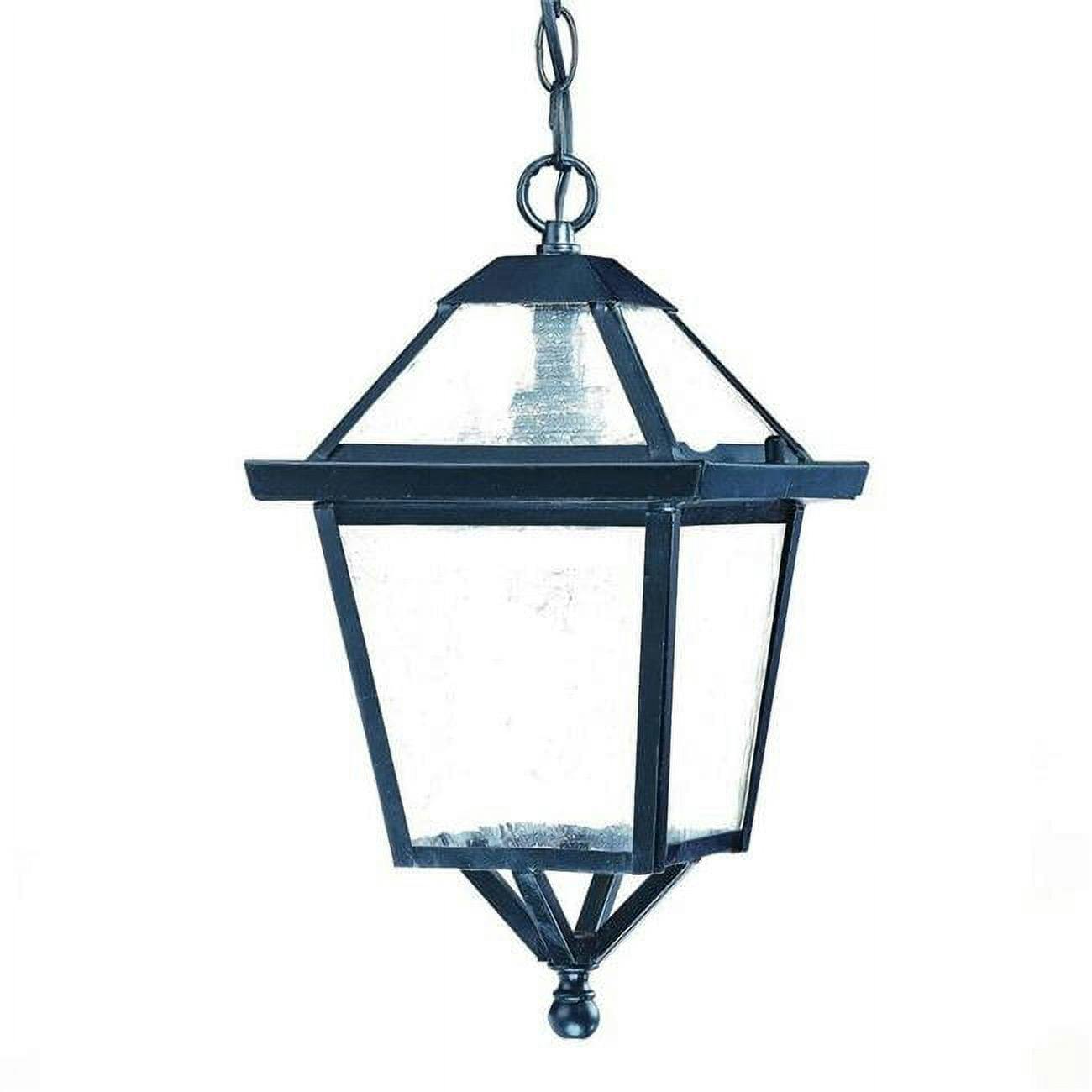 Charleston Matte Black and Bronze Outdoor Hanging Lantern with Clear Seeded Glass