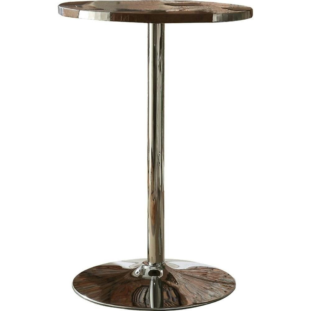 Retro Brown Round Marble & Wood Bar Height Table with Chrome Stand