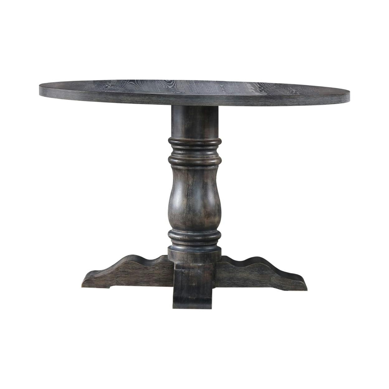 Empire Column Farmhouse Round Dining Table in Weathered Gray