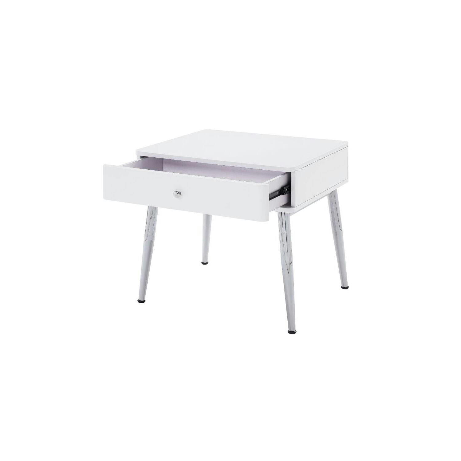 Weizor High Gloss White and Chrome Square End Table with Storage