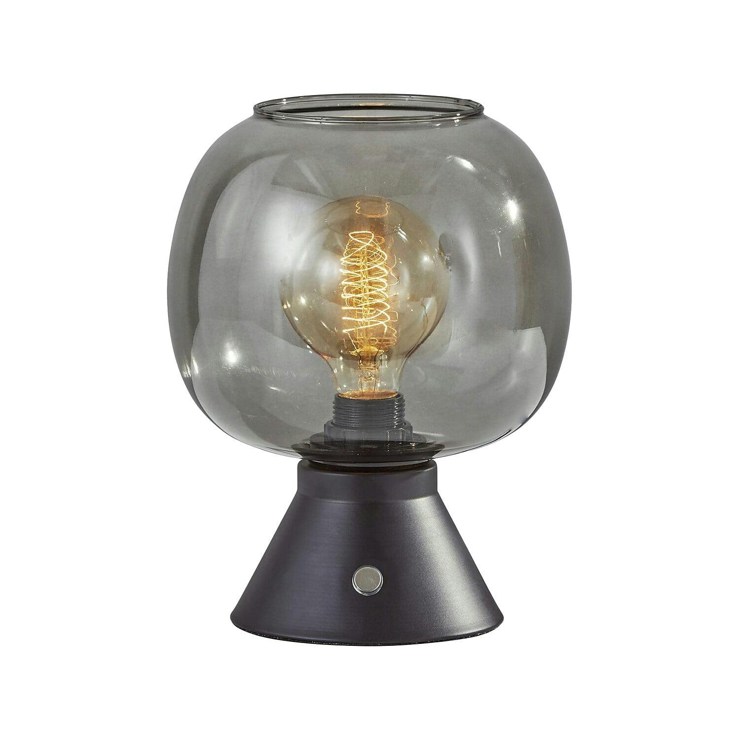 Accent-Sized Ashton Smoked Glass Table Lantern with Matte Black Finish