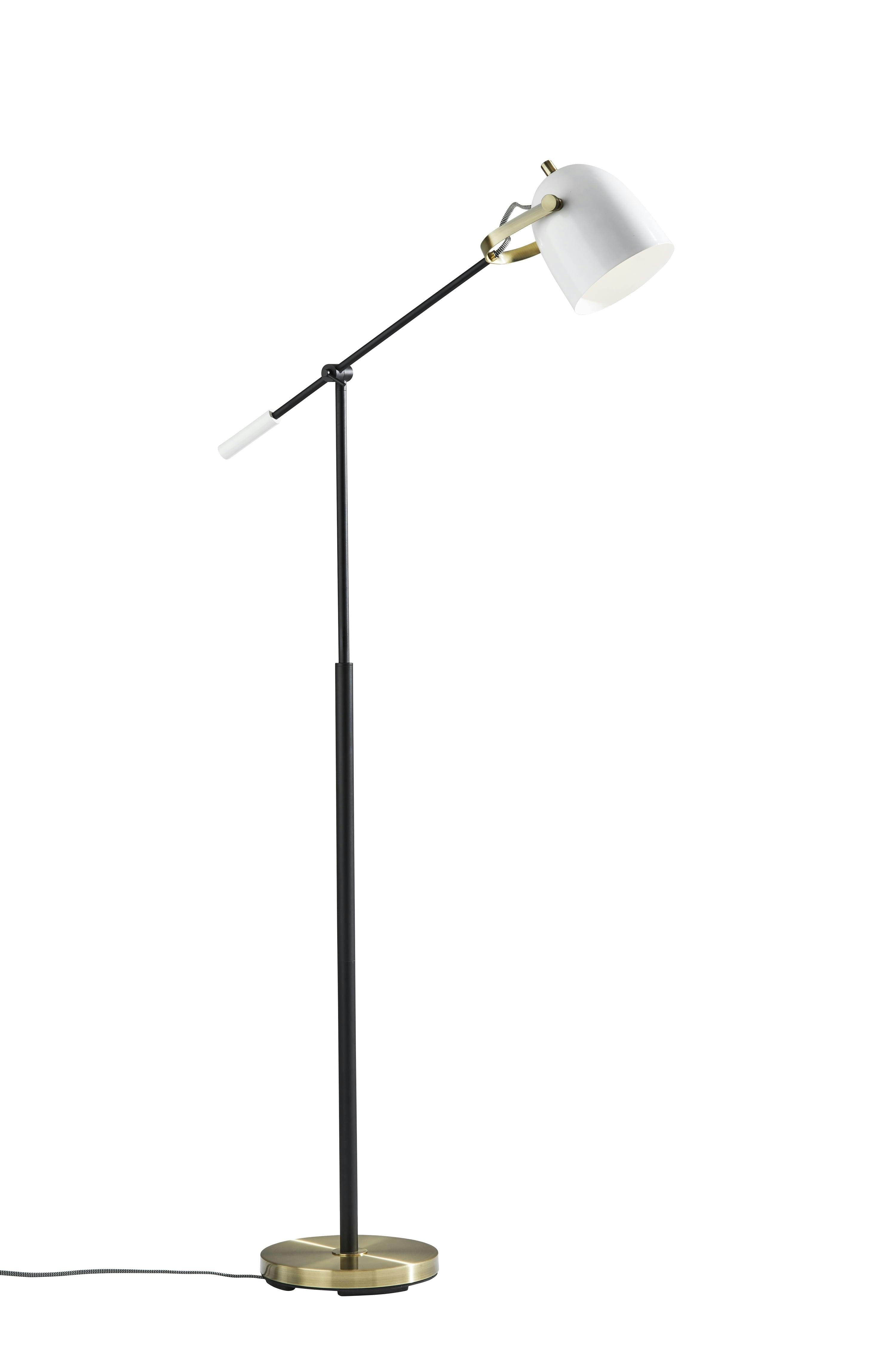Elegant Adjustable Black & White Metal Floor Lamp with Antique Brass Accents