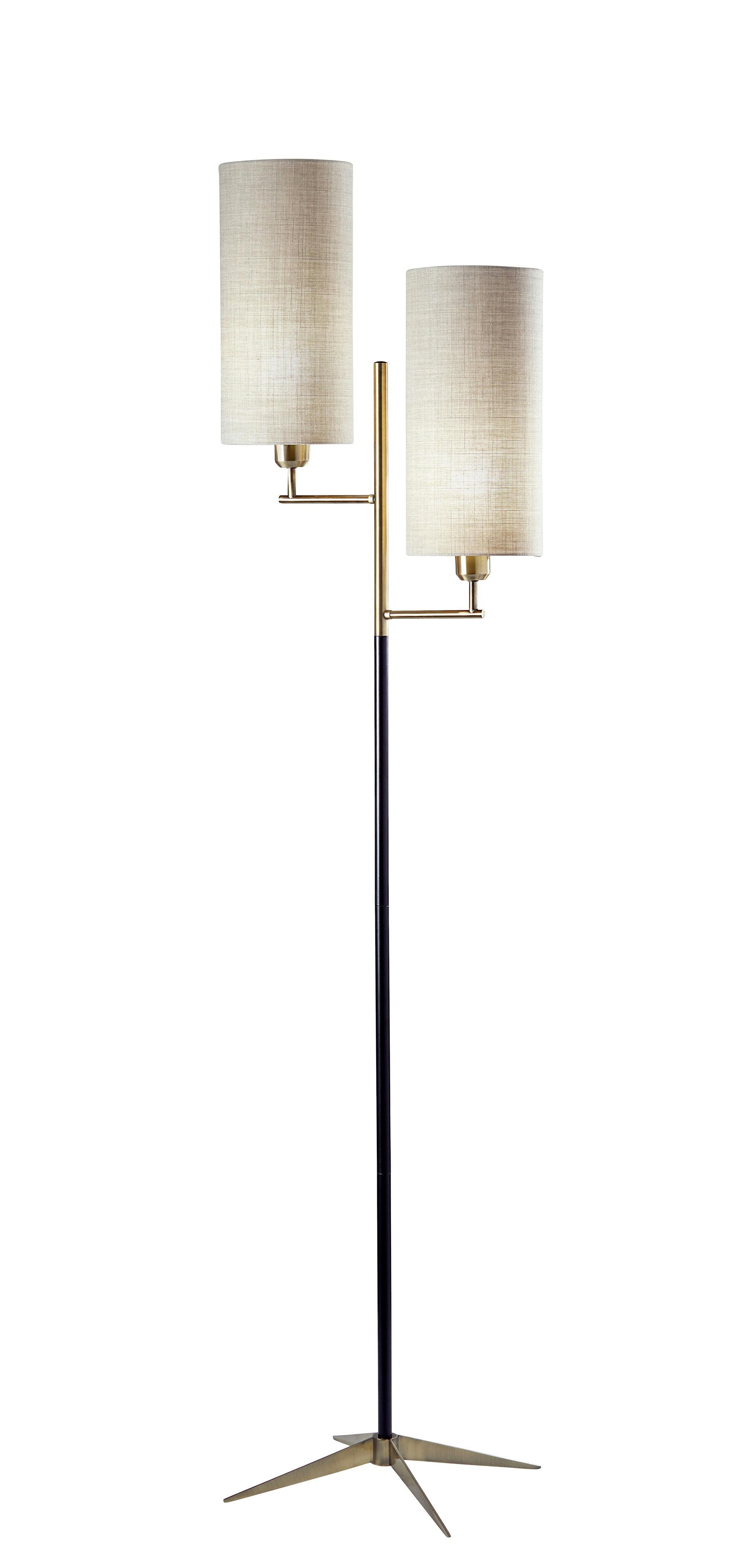 Davis 69.75" Matte Black & Antique Brass Floor Lamp with Textured Shade