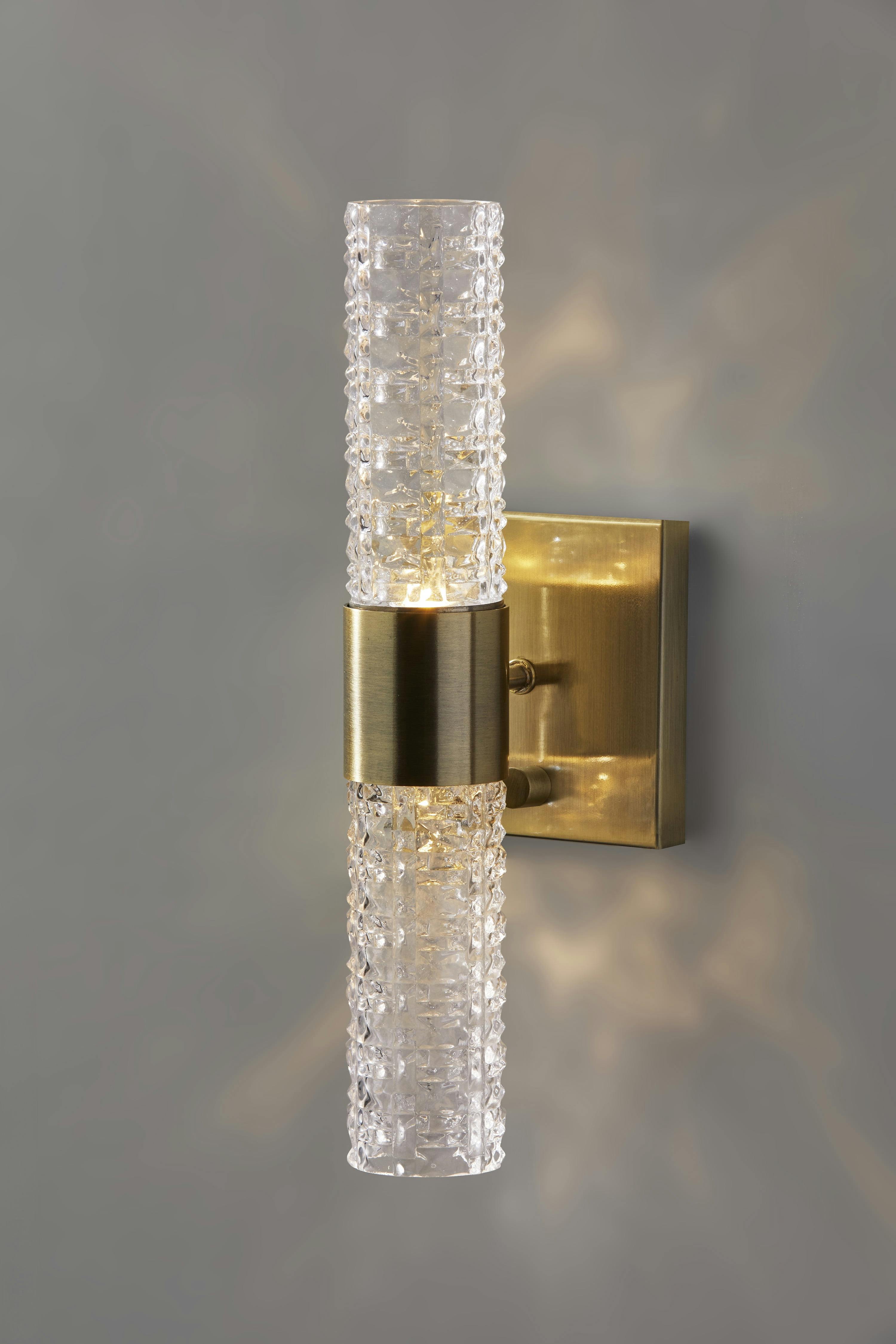 Harriet Antique Brass Dimmable LED Sconce with Textured Glass