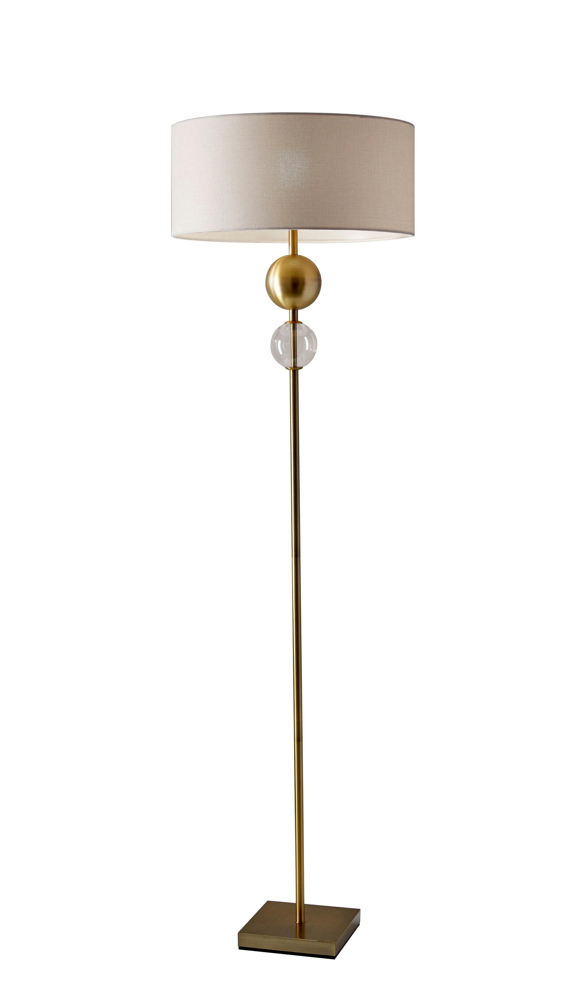 Elegant Antique Brass Floor Lamp with Off-White Fabric Shade