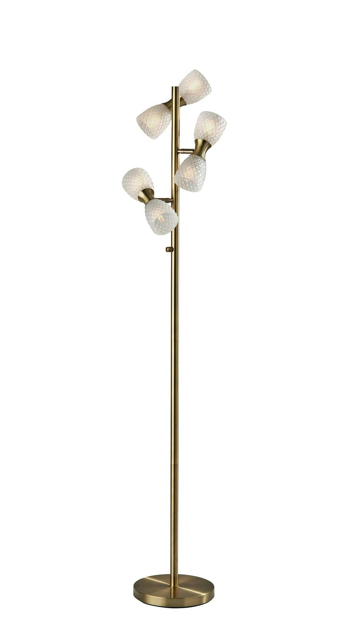 Antique Brass Nina LED Floor Lamp with Articulating Milk Glass Shades