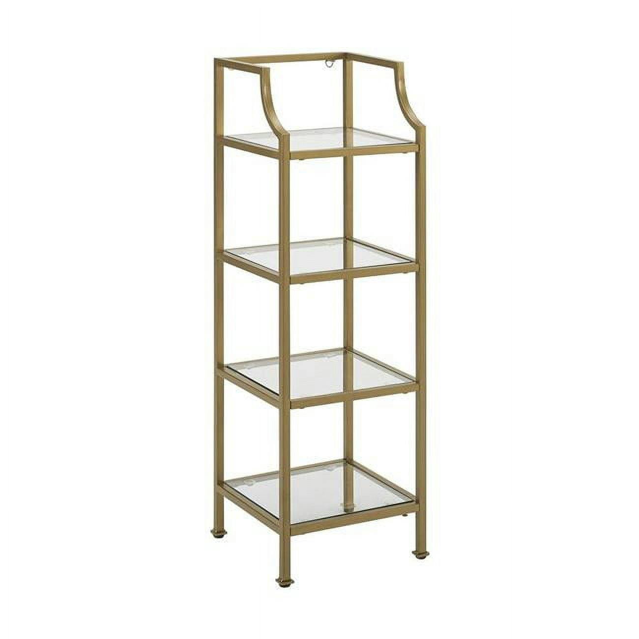 Sleek Soft Gold Steel and Glass 44" Short Etagere for Books