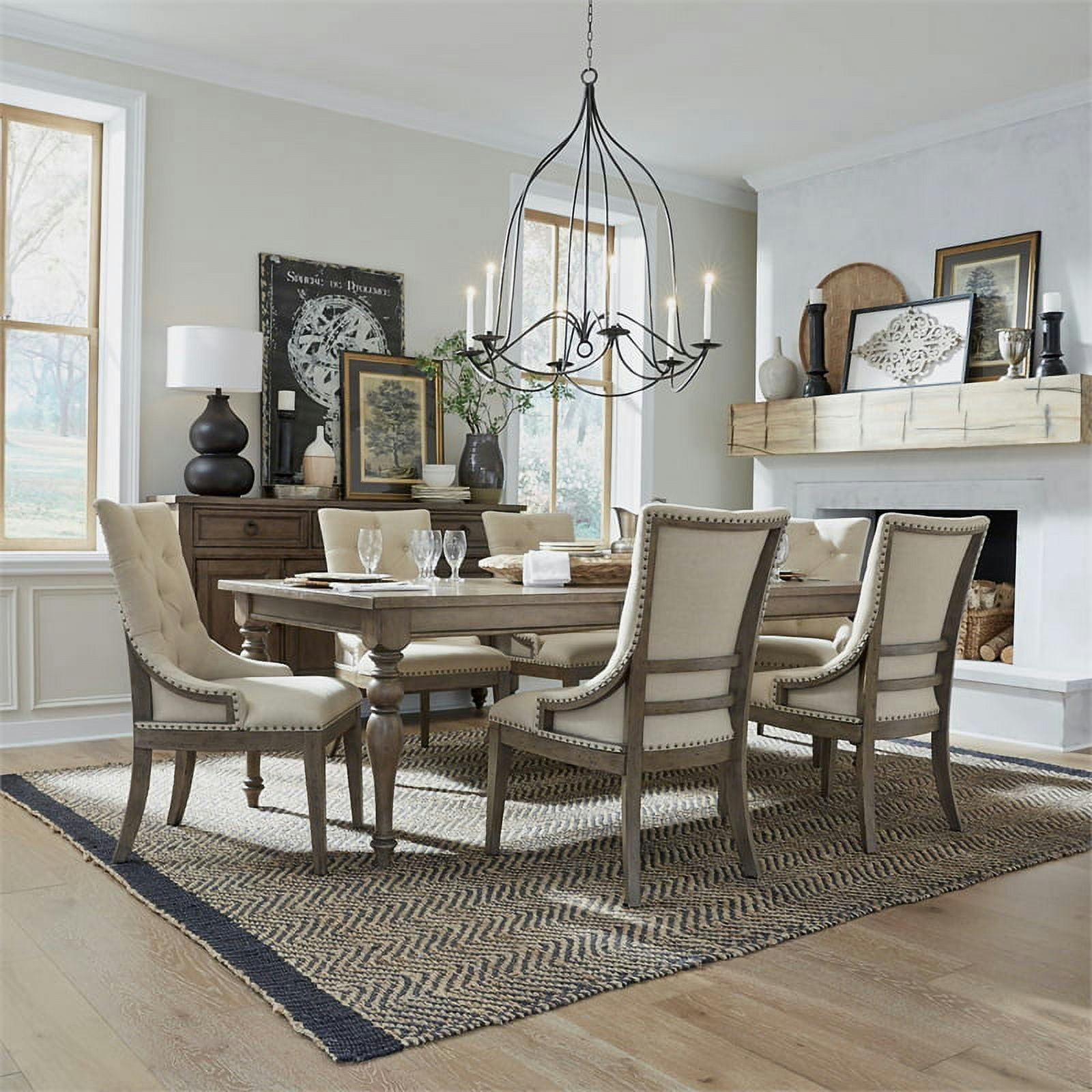 Dusty Taupe 7-Piece Transitional Dining Set with Upholstered Chairs
