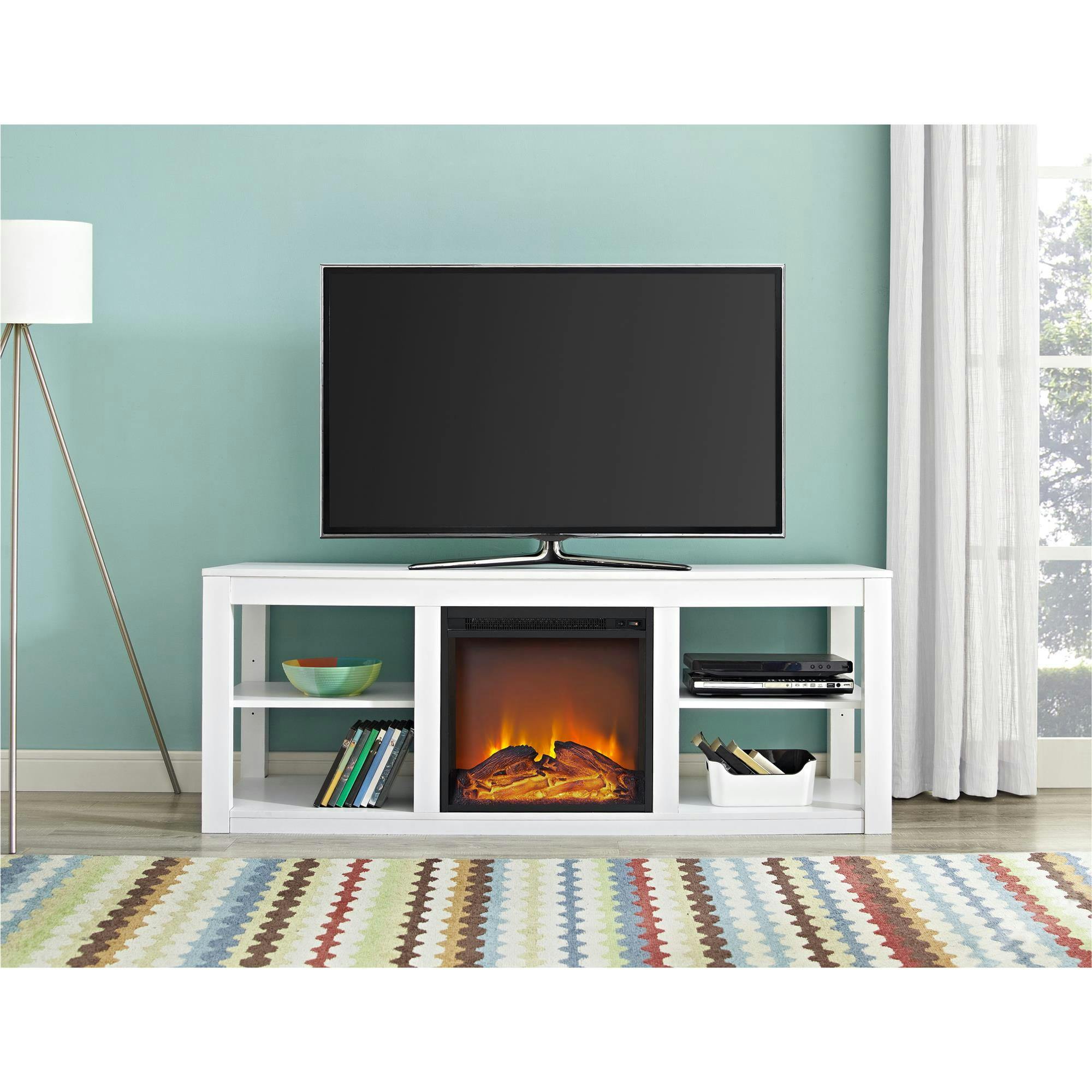 Parsons 59" White Electric Fireplace TV Stand with LED Technology