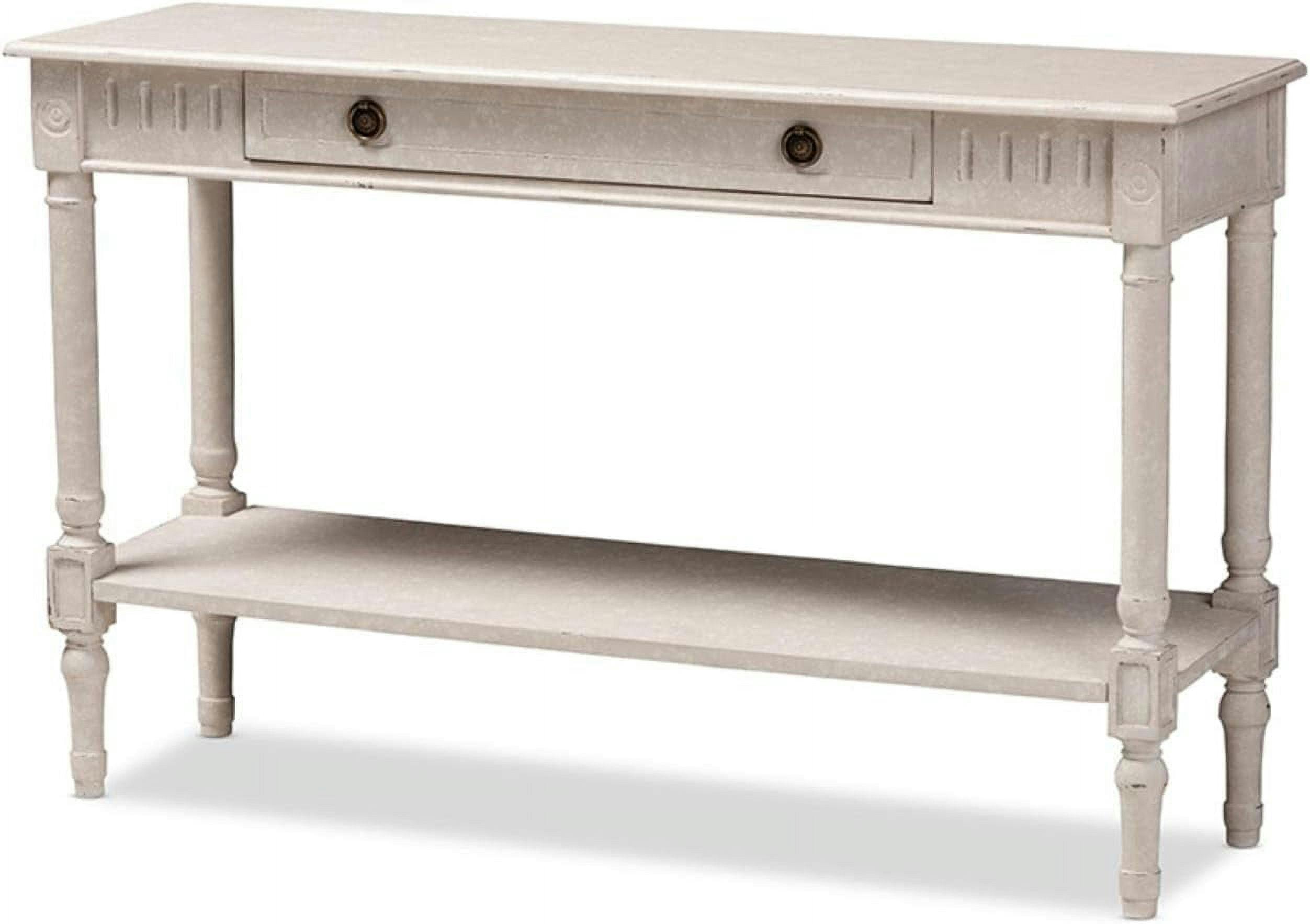 Ariella Country Cottage Whitewashed Console Table with Drawer