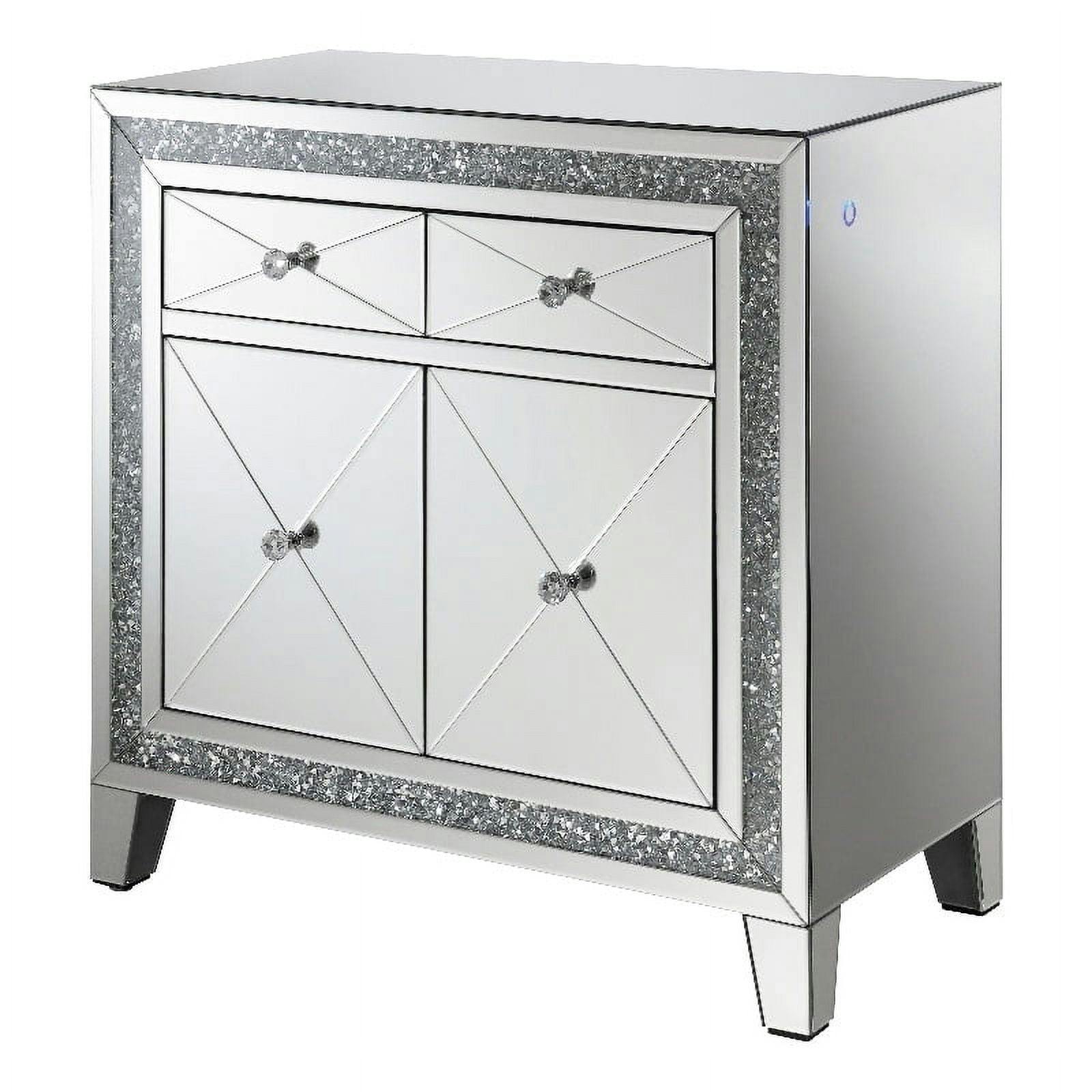 Contemporary Arwen 2-Drawer Silver Mirror LED Accent Cabinet