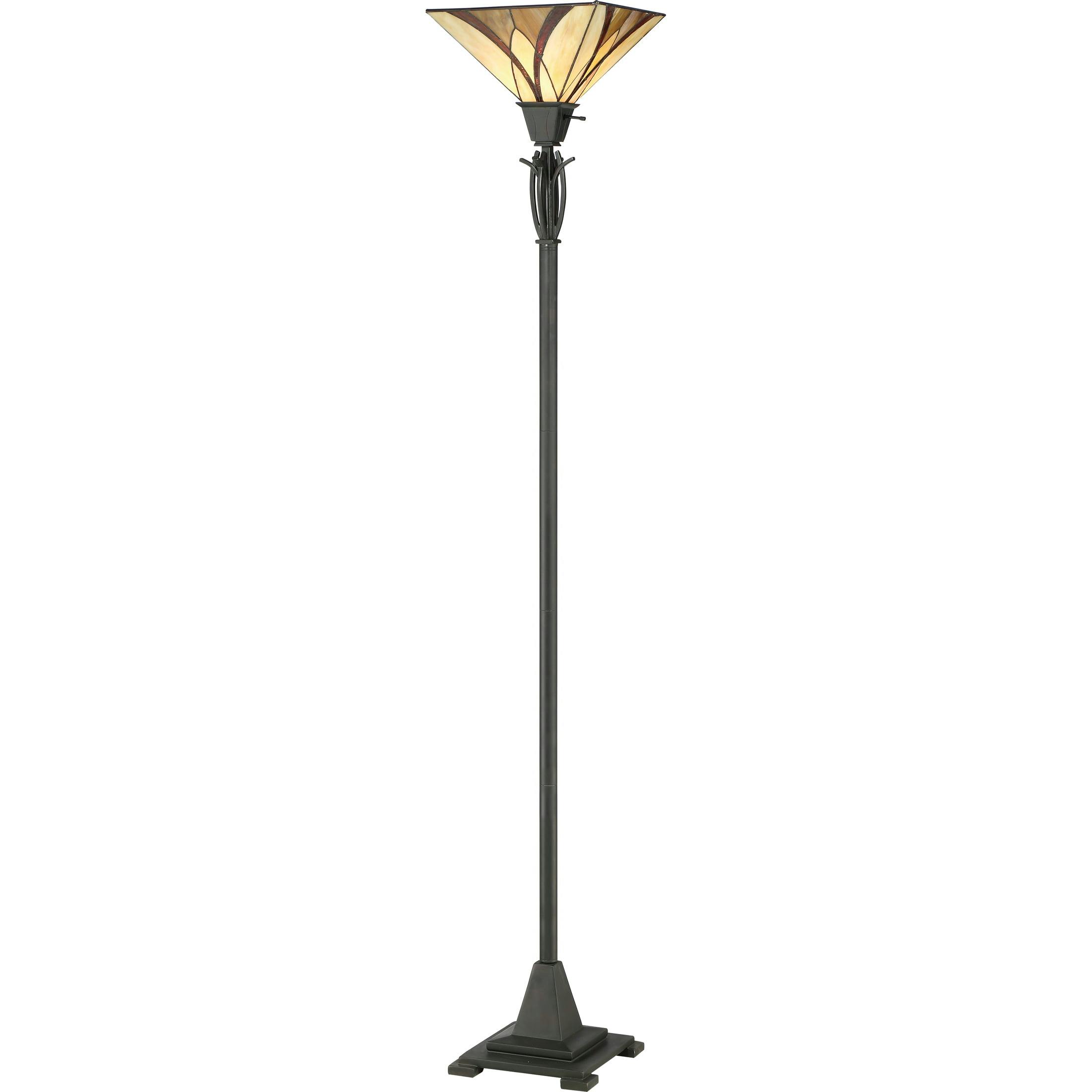 Asheville 70.5" Bronze Torchiere Floor Lamp with Tiffany Glass Shade