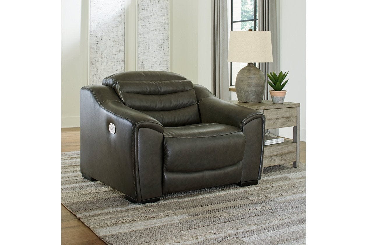 Modern Dark Gray Leather Power Recliner with USB Charging