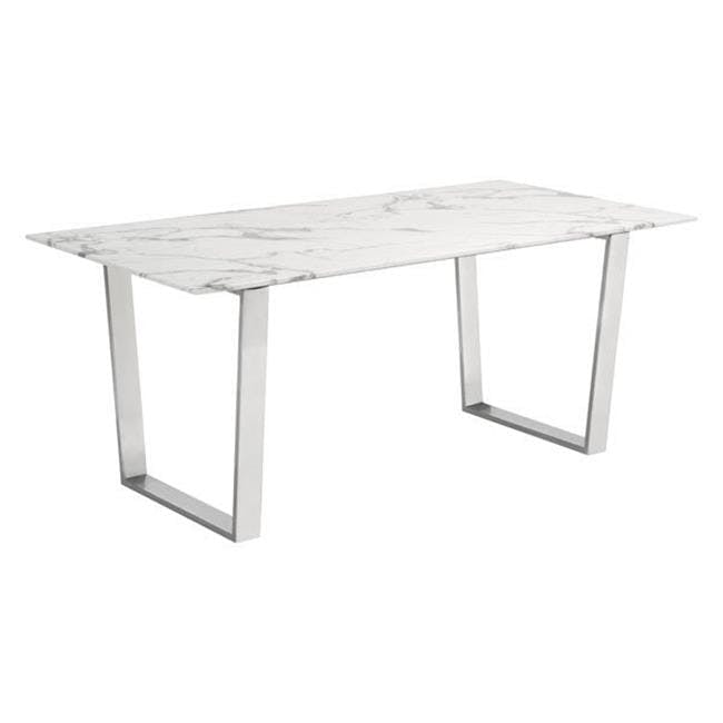 Atlas 70.9'' White Marble Rectangular Dining Table with Silver Base