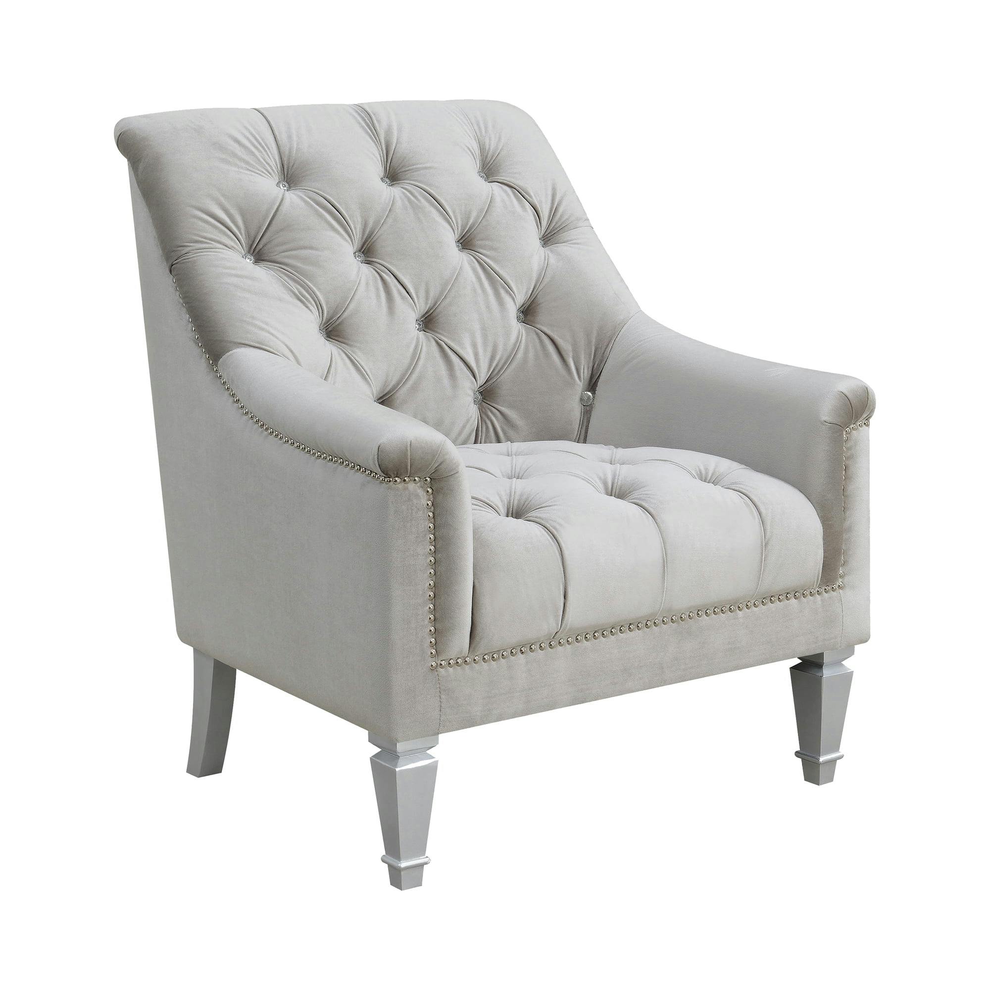 Pearl Silver 33.5" Transitional Velvet Armchair in Gray