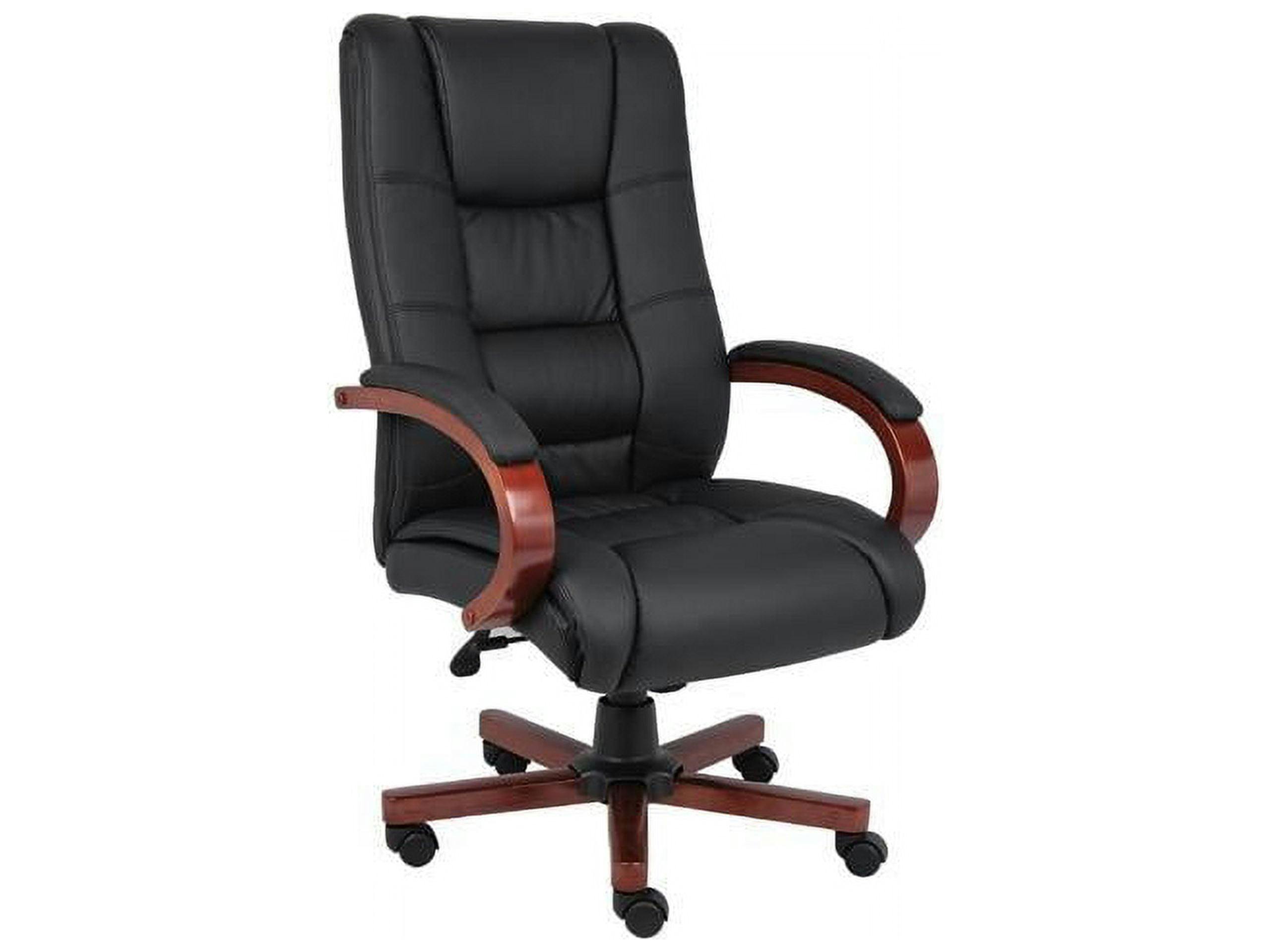 Elegant High-Back Executive Swivel Chair with Wood Accents, Black