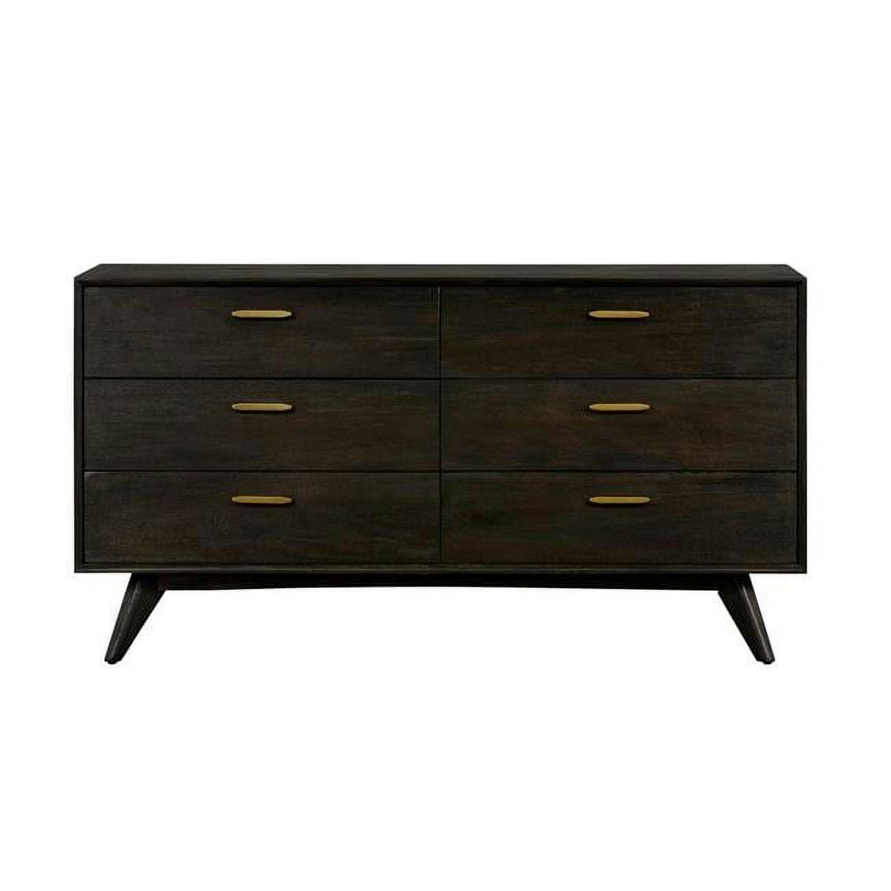 Baly Mid-Century Modern Double Dresser with Velvet Lined Drawers, Brown