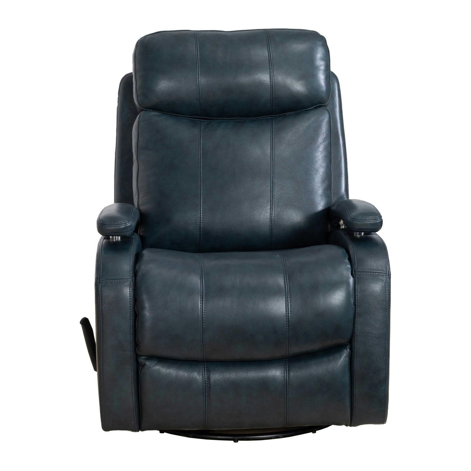 Ryegate Sapphire Blue Leather Swivel Recliner with Wood Accents