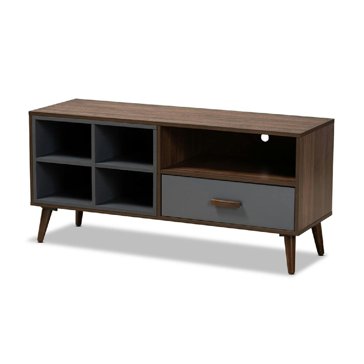 Garrick Two-Tone Grey and Walnut Contemporary TV Stand with Storage