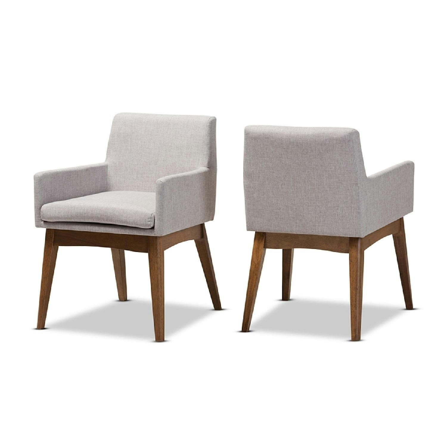 High-Back Greyish Beige Leather & Walnut Wood Upholstered Armchair