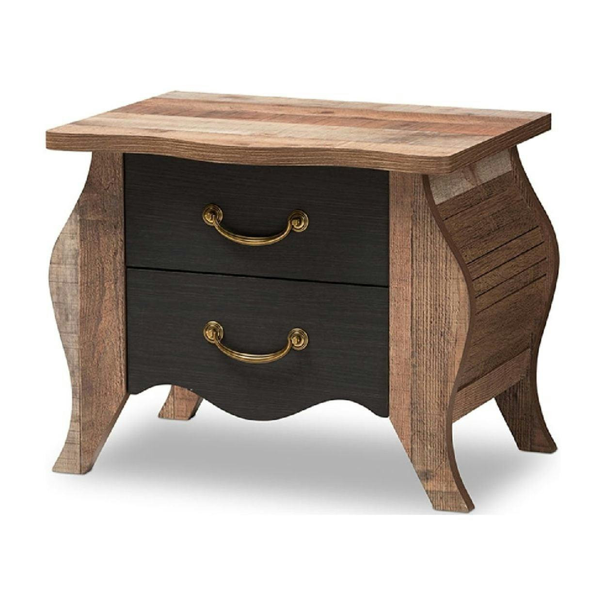 Romilly Oak and Black Country Cottage 2-Drawer Nightstand