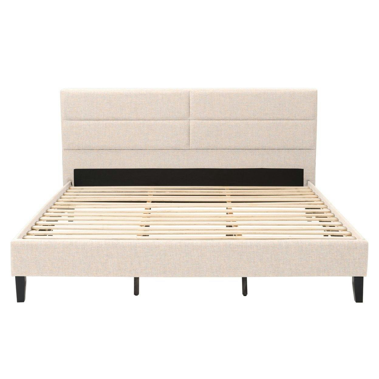 Bellevue Cream King Platform Bed with Tufted Upholstered Headboard