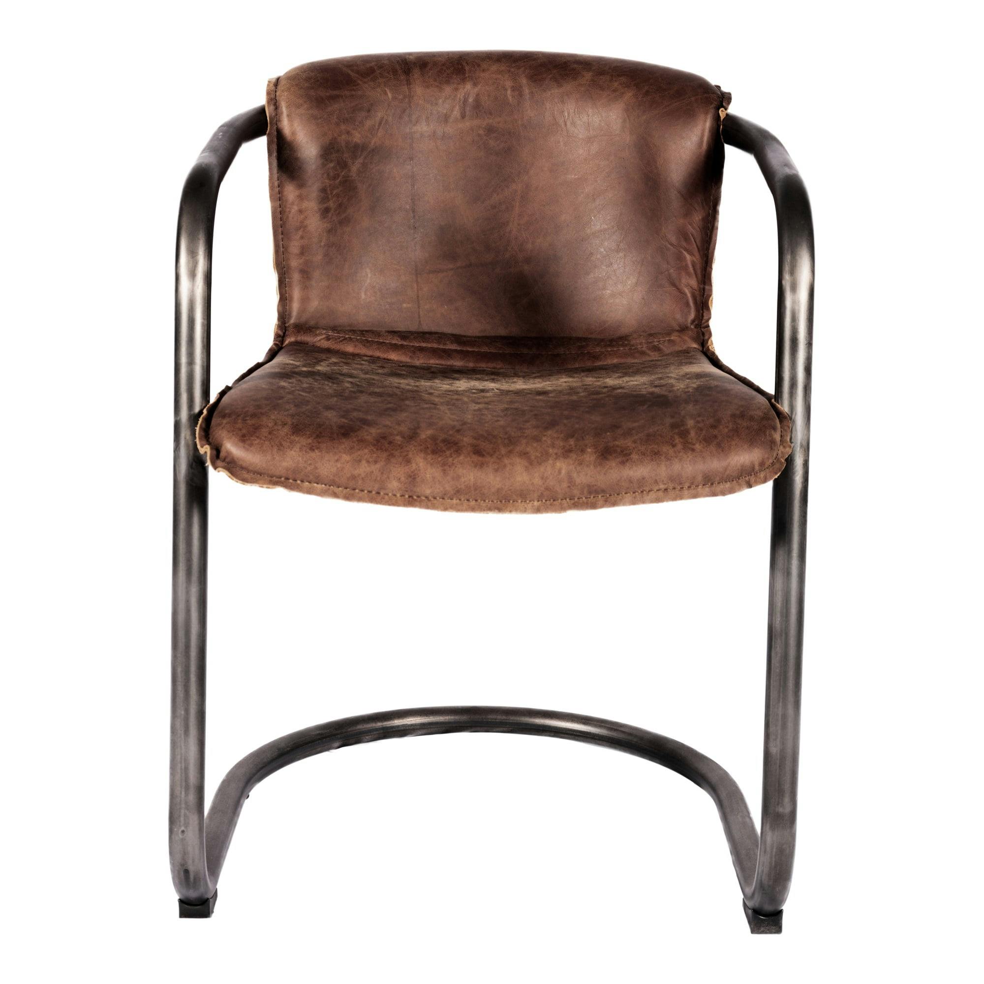 Baldry Transitional Brown Leather Arm Chair with Metal Frame