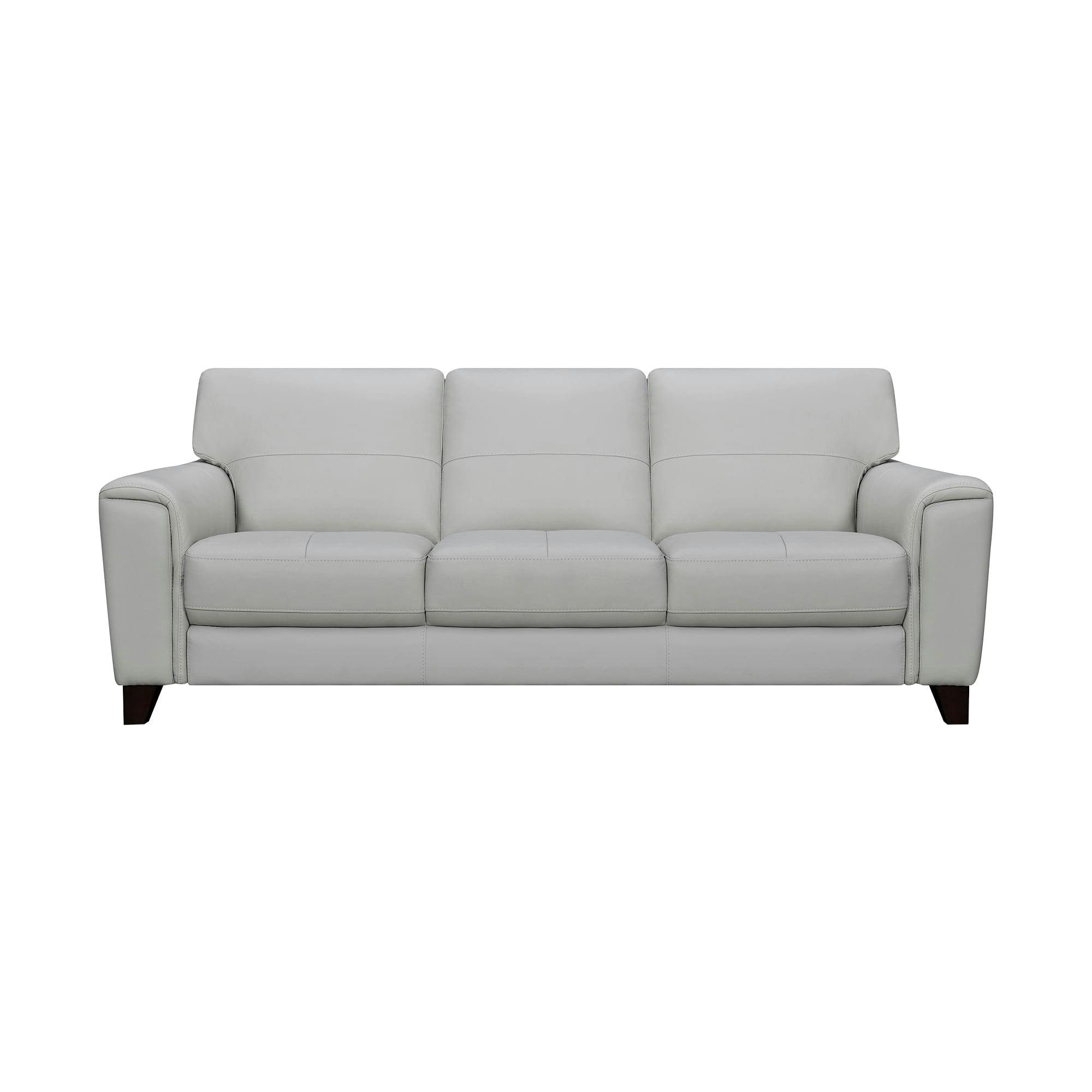Modern 88" Dove Gray Genuine Leather Lawson Sofa with Track Arms