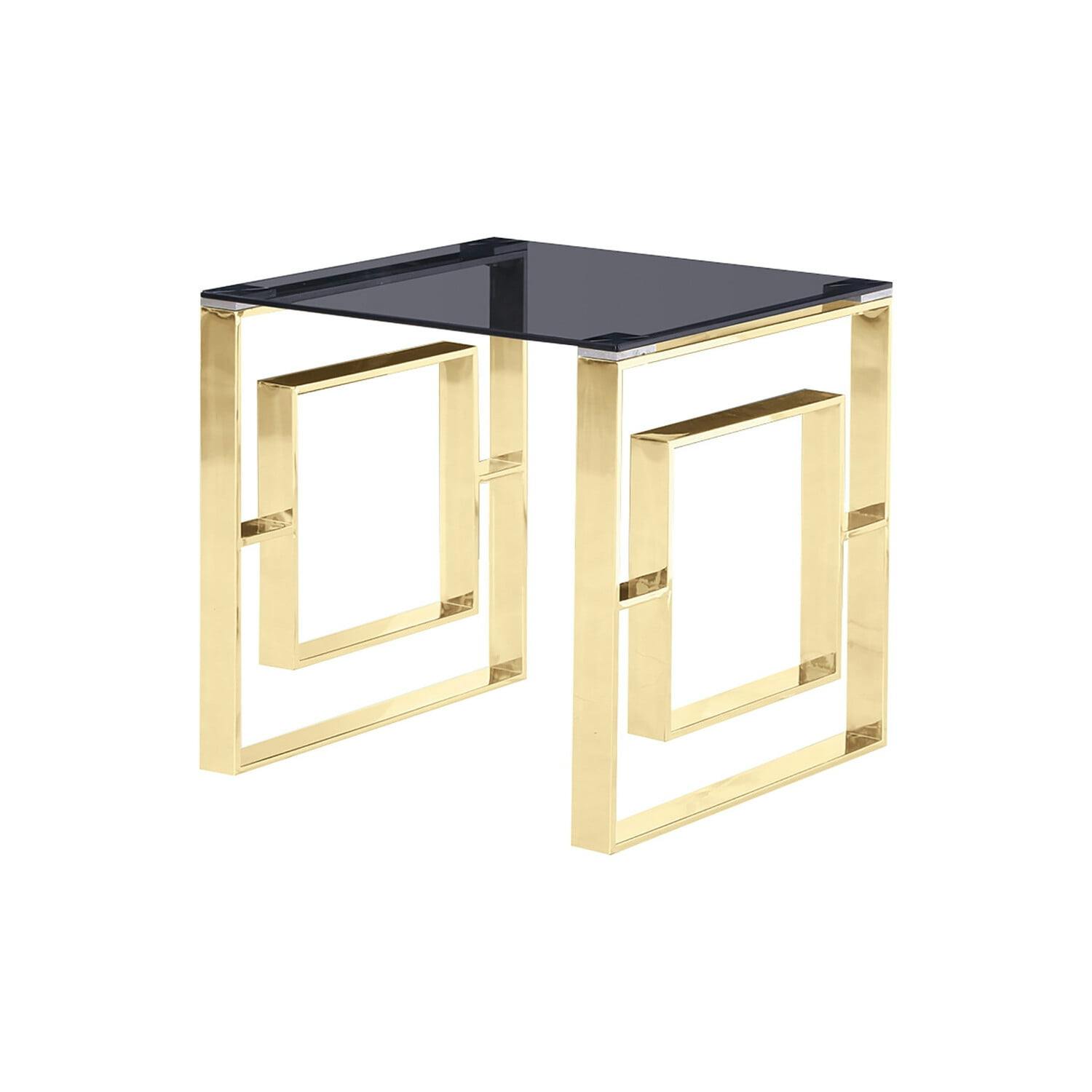 Mallory Gold Plated Stainless Steel and Smoked Glass 21.5" End Table