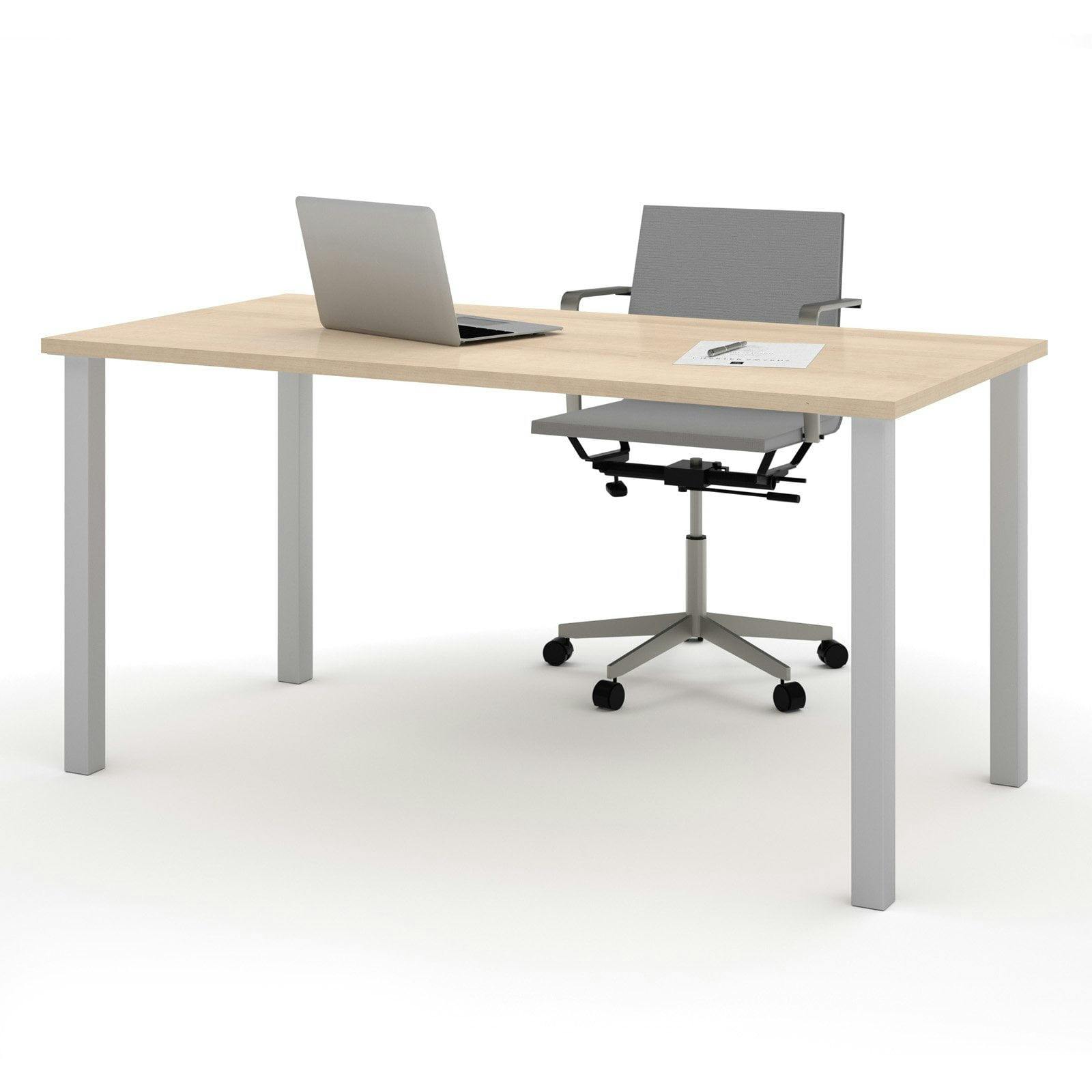 Universel 60" Northern Maple Modern Table Desk with Square Metal Legs