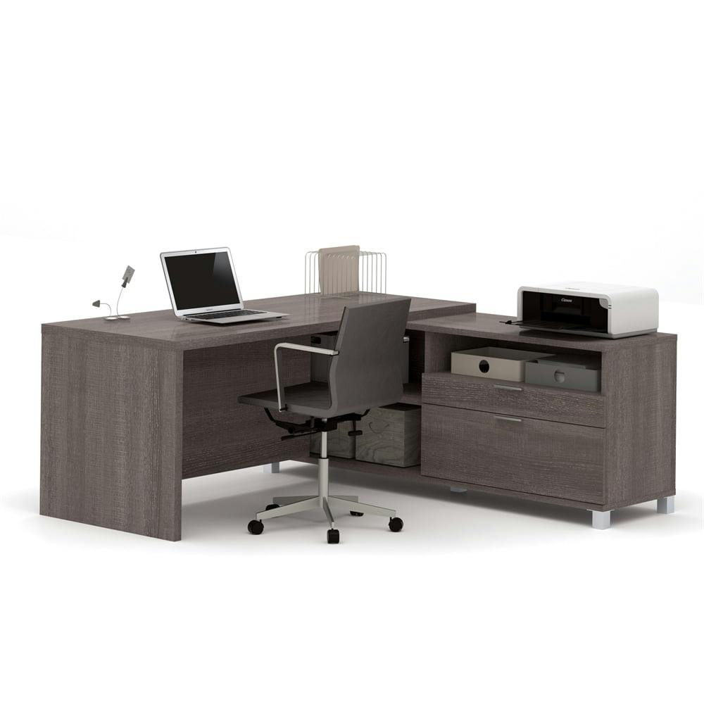 Contemporary Gray Corner Computer Desk with Filing Drawer