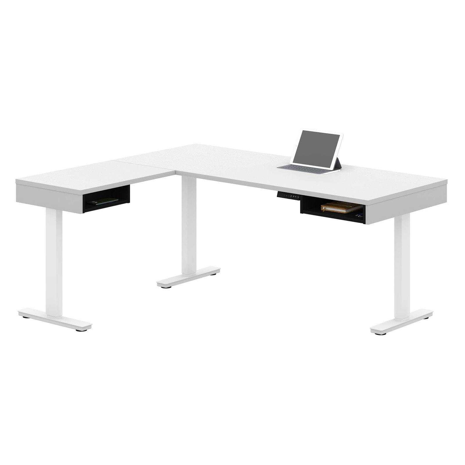 Contemporary Pro-Vega Adjustable L-Desk with Filing Cabinet in White & Black