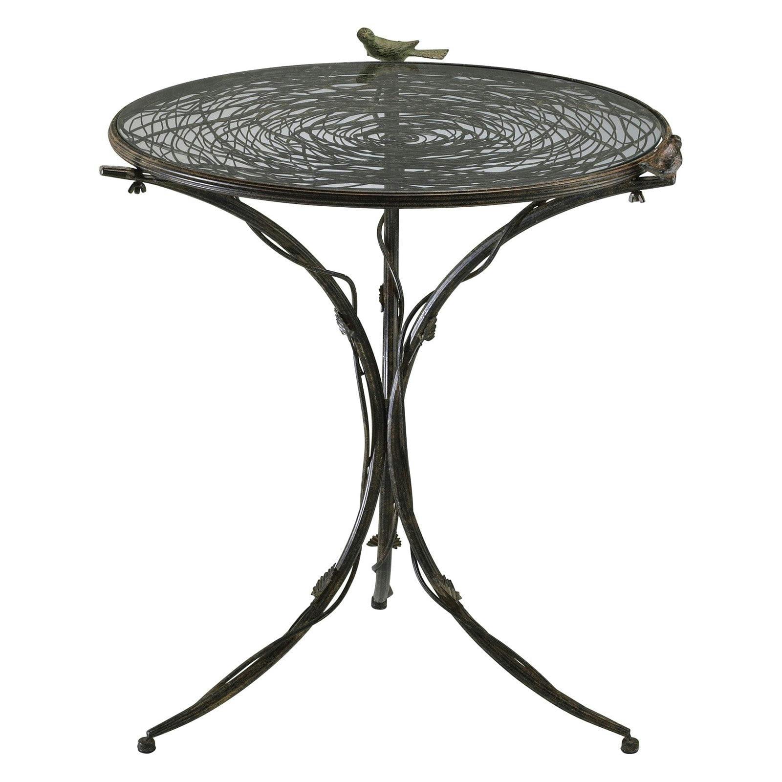 Elegant Rust-Finished Round Glass Top Dining Table with Bird Base