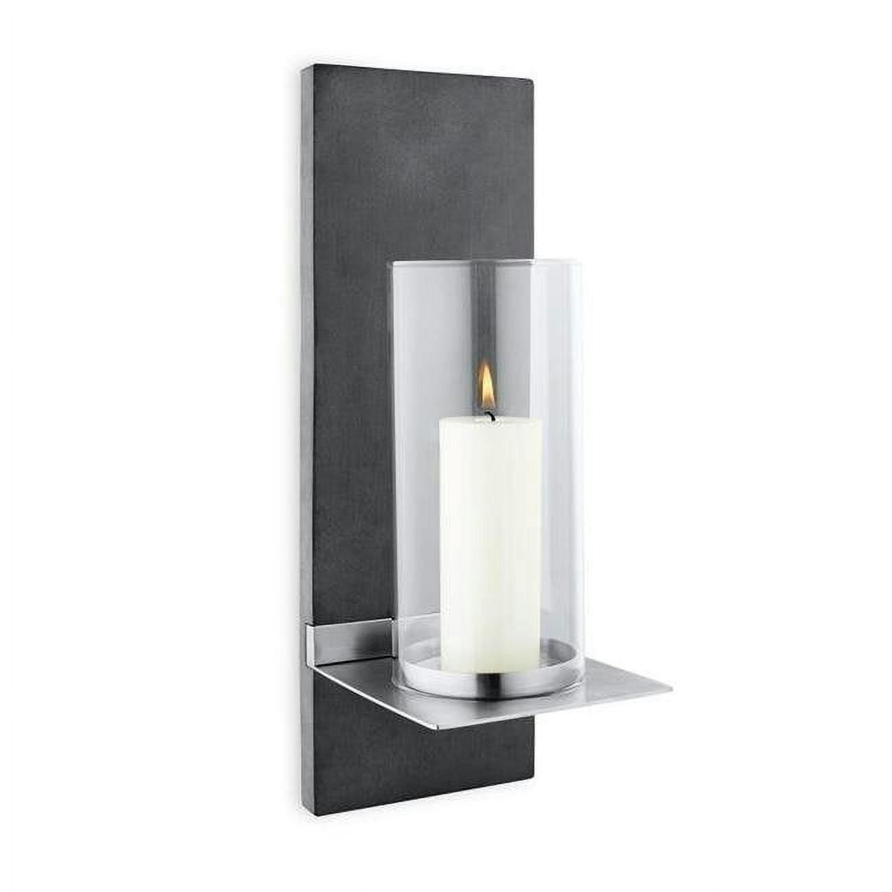 Elegant 15'' Stainless Steel & Glass Outdoor Wall Sconce with White Pillar Candle
