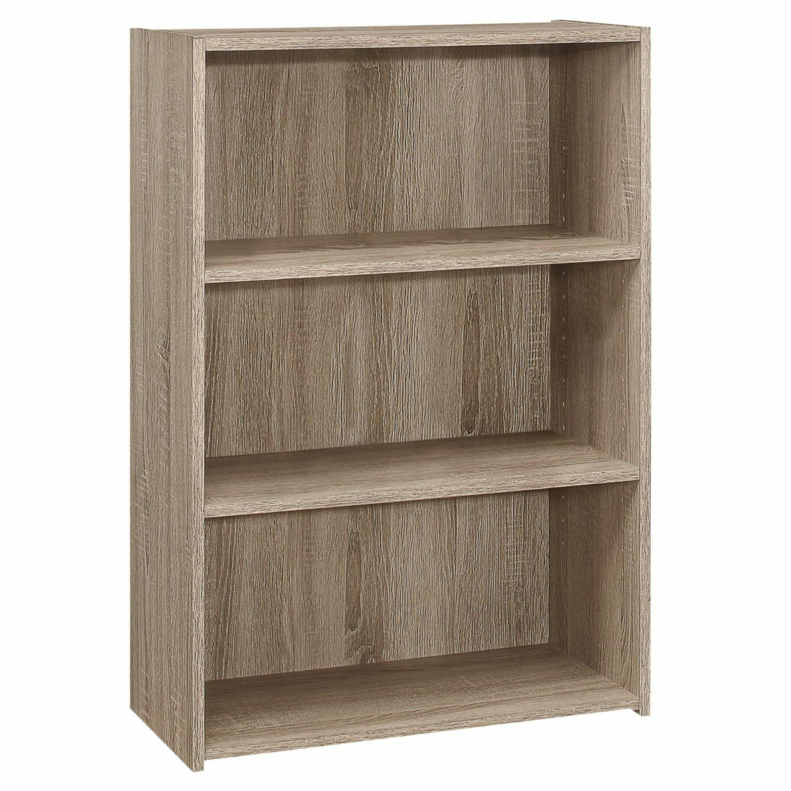 Contemporary Dark Taupe Adjustable 3-Shelf Bookcase