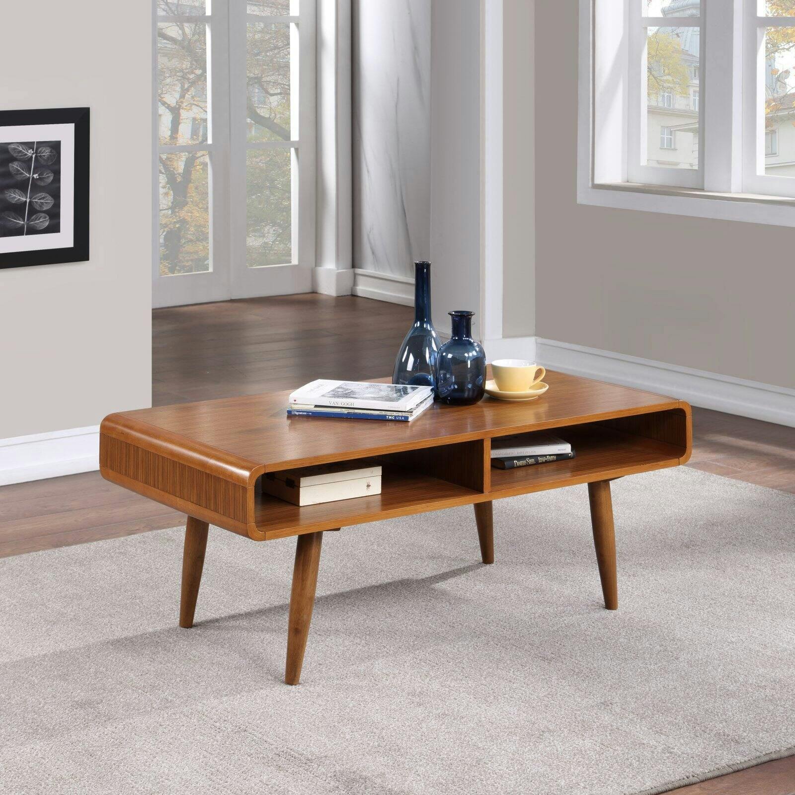 Zambrano Wood Round Chic Coffee Table with Open Storage
