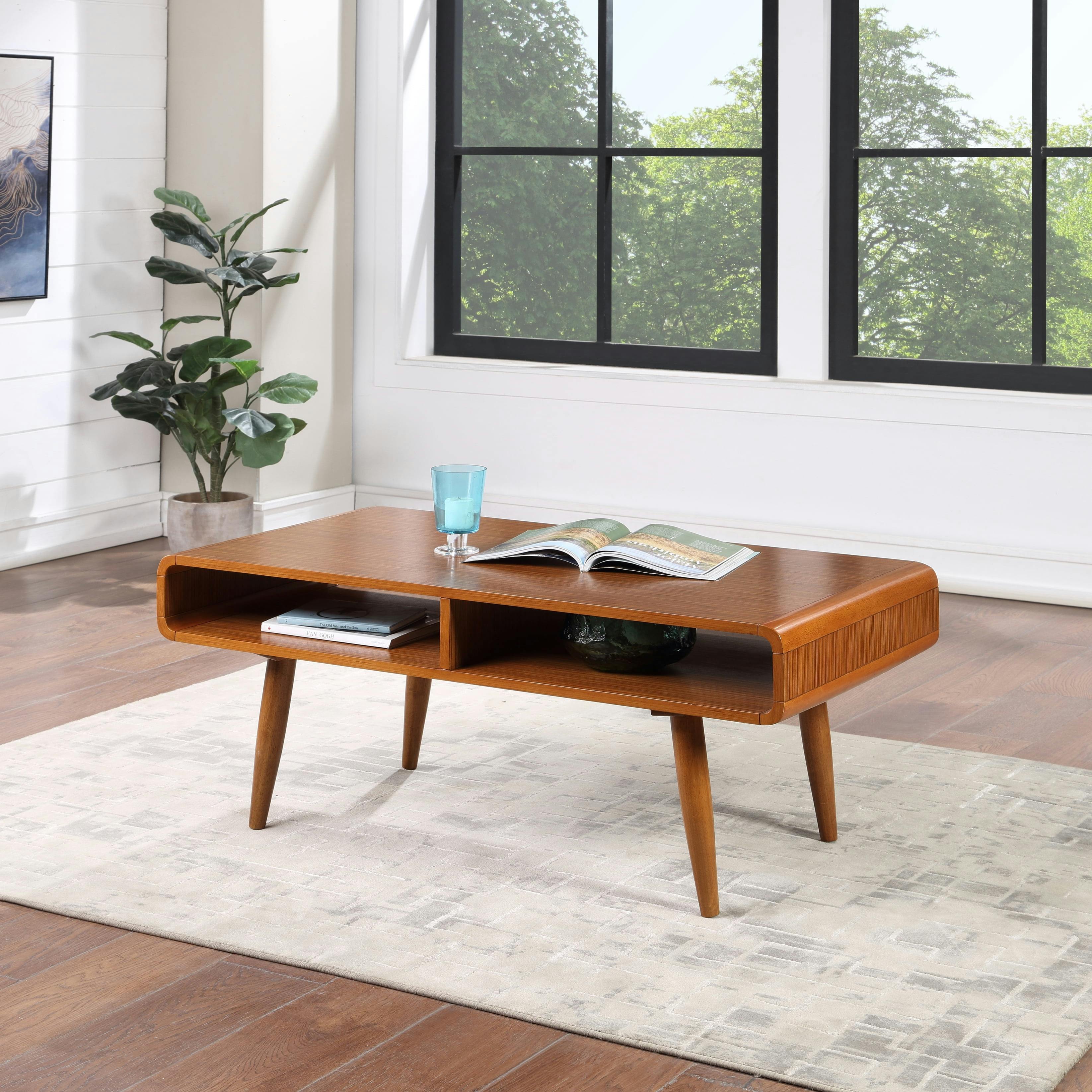 Zambrano Wood Round Chic Coffee Table with Open Storage