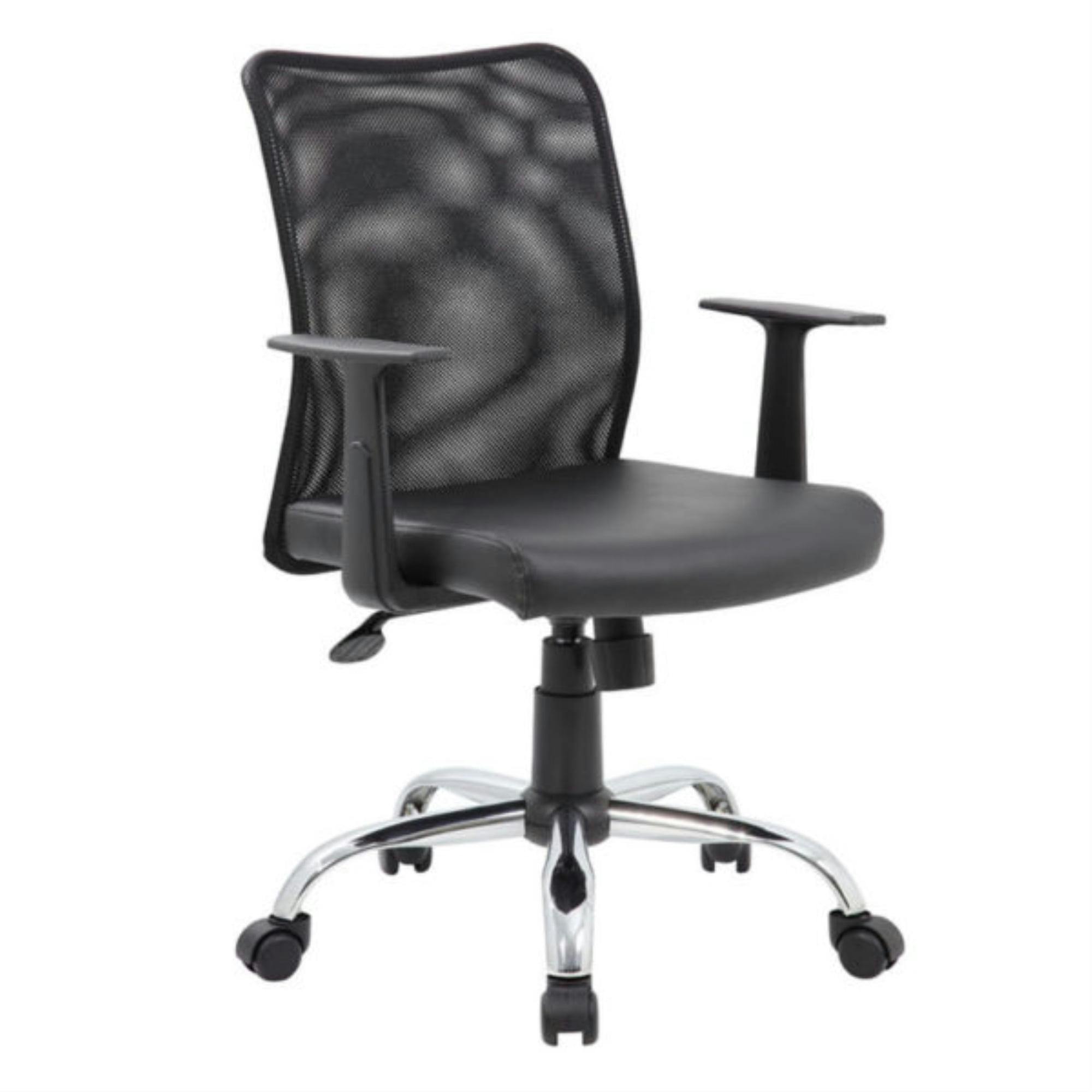 Swivel Mesh Back Task Chair with Vinyl Seat and Chrome Base - Black