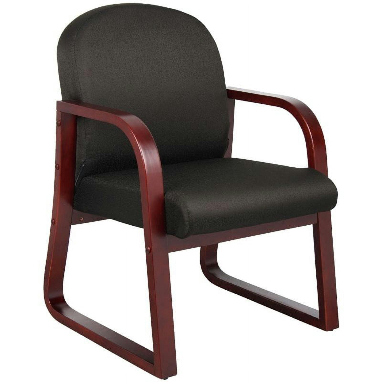 Elegant Black Fabric Reception Chair with Mahogany Wood Frame