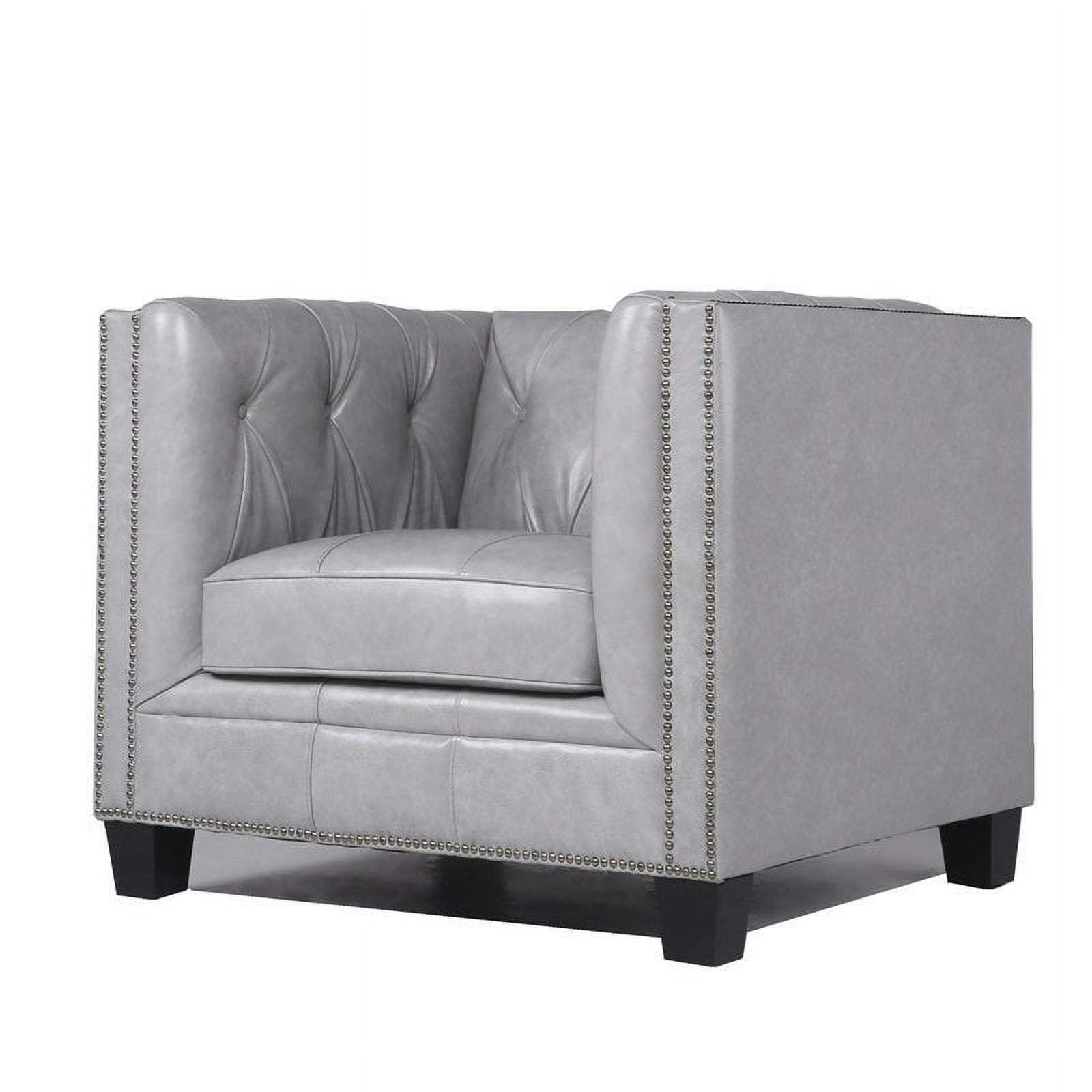Elegant Gray Leather Chesterfield Accent Chair with Tufted Back