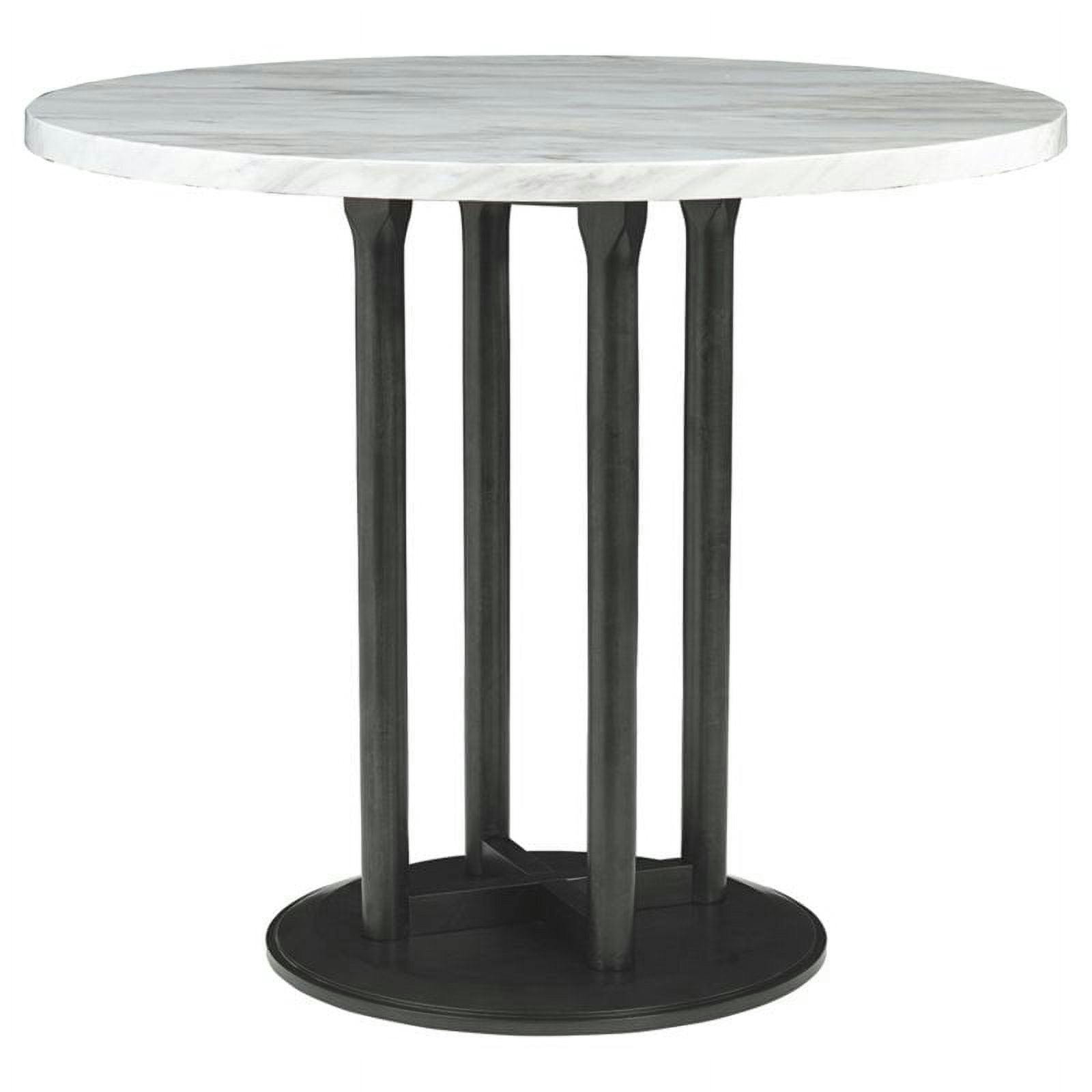 Transitional Carrara Marble 42" Round Counter-Height Table in Brown