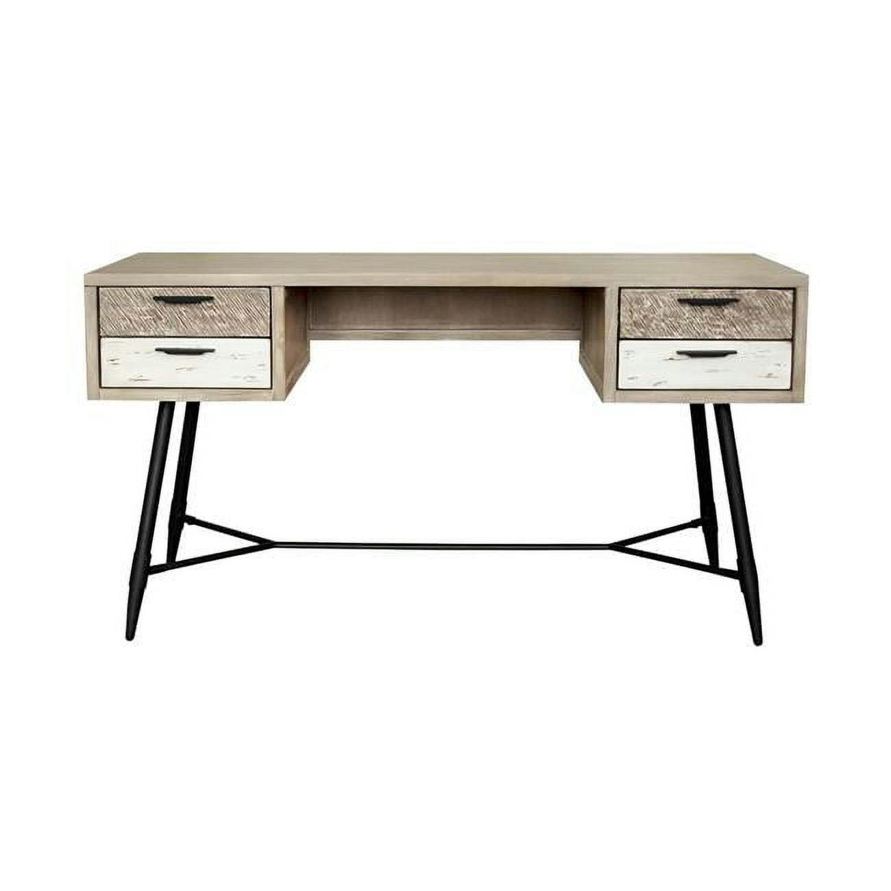 Transitional Two-Tone Acacia Wood Desk with Sleek Black Base