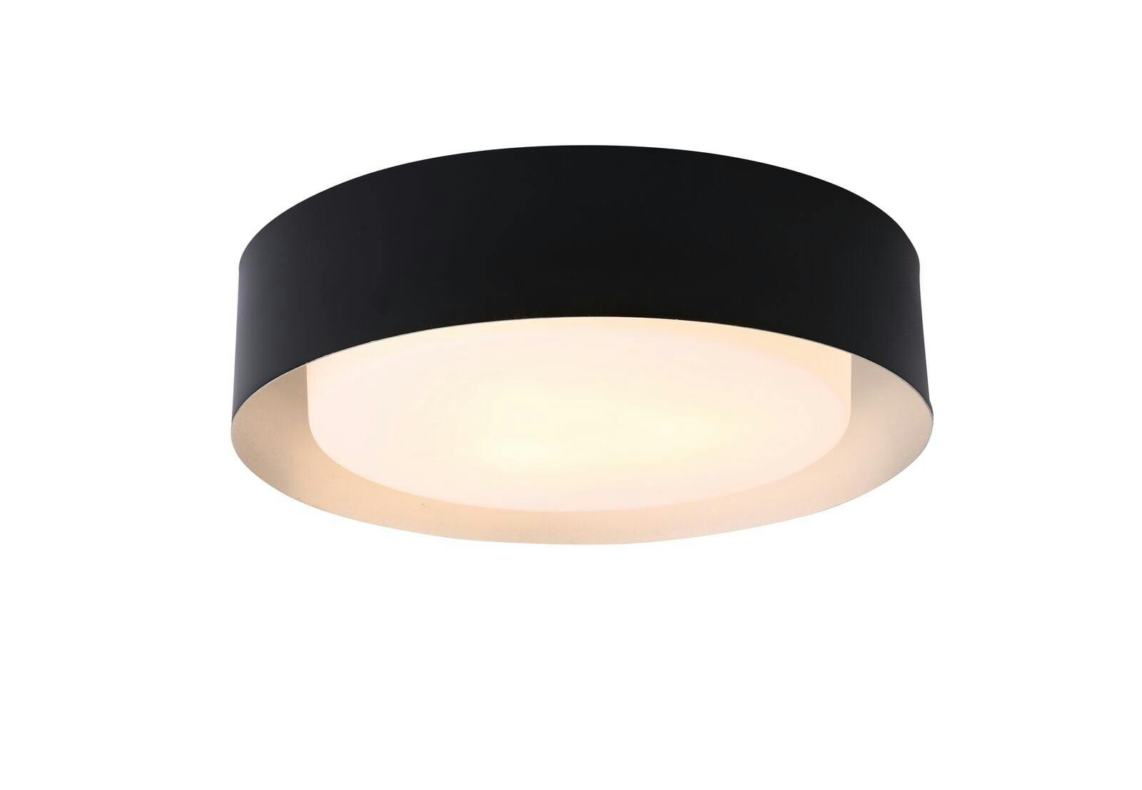 Modern Black and Silver 15.75" Frosted Glass Flush Mount Ceiling Light