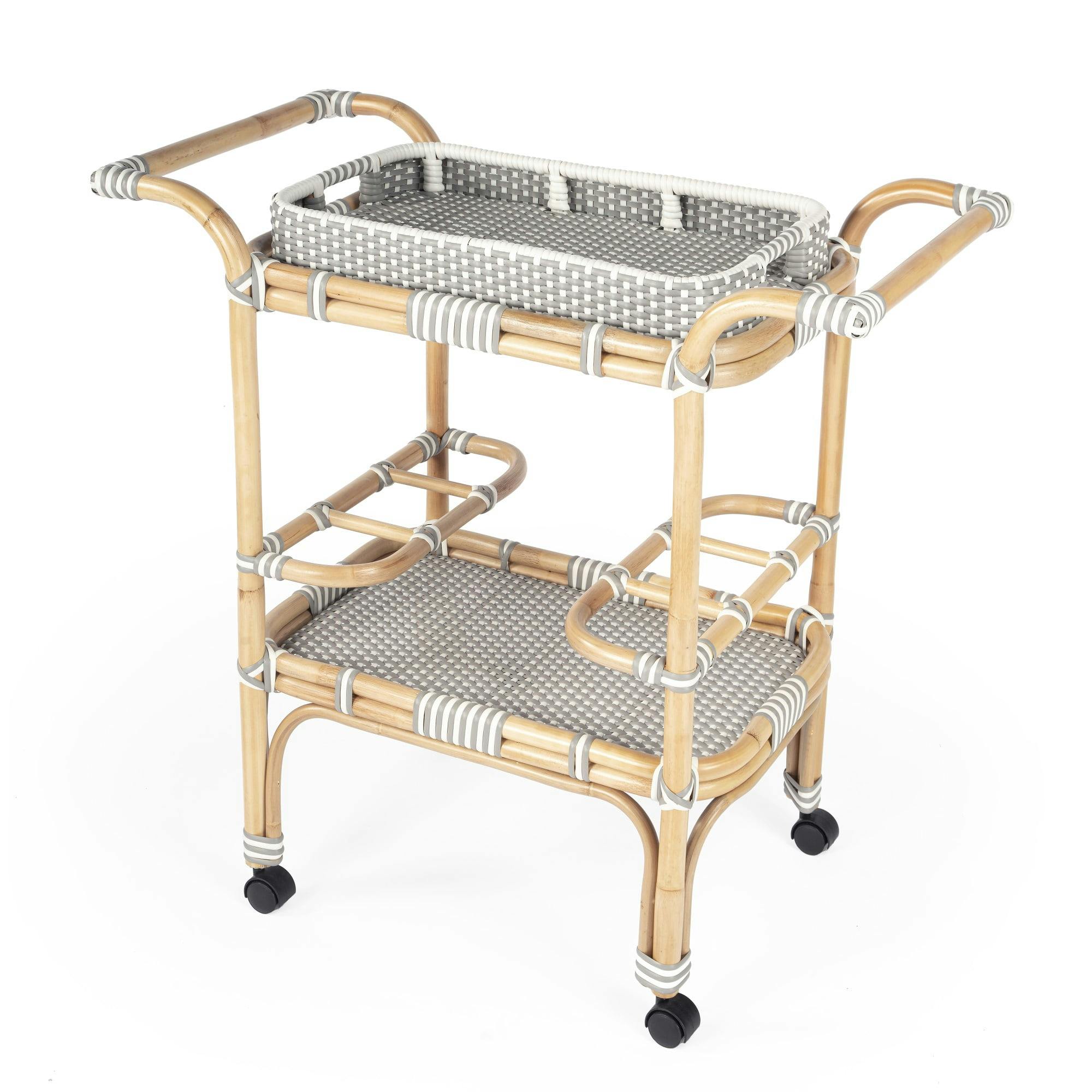 Selena Chic Grey & White PU Rattan Rectangular Bar Cart with Storage