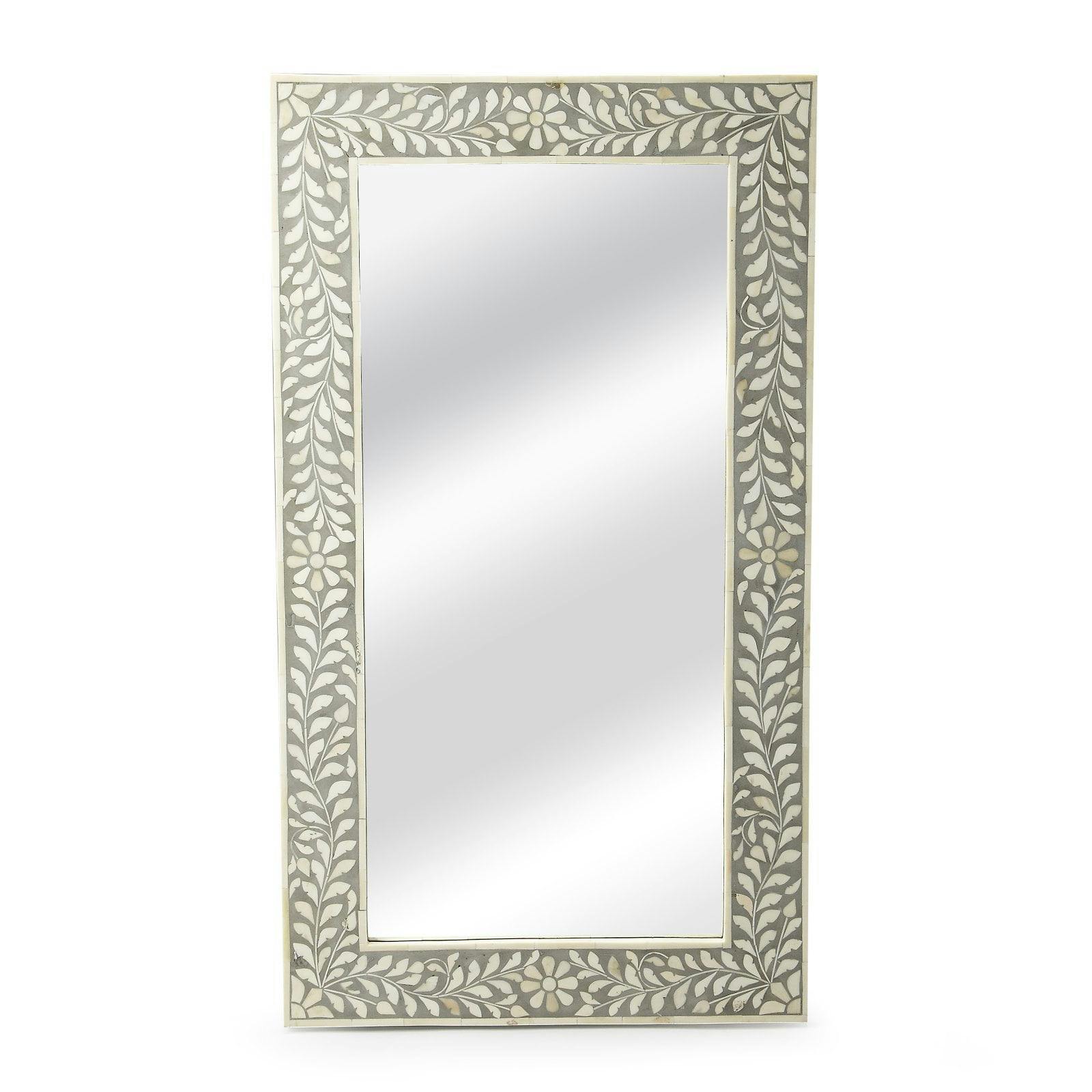 Elegant Gray Bone Inlay Rectangular Vanity Wall Mirror